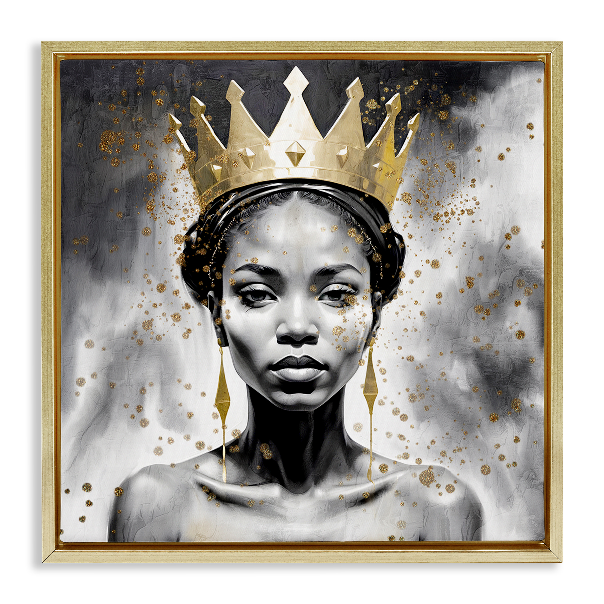 Stupell Industries Woman in Crown Gazing People Painting Gold Floater Framed Canvas Art Print Wall Art, 18 x 18