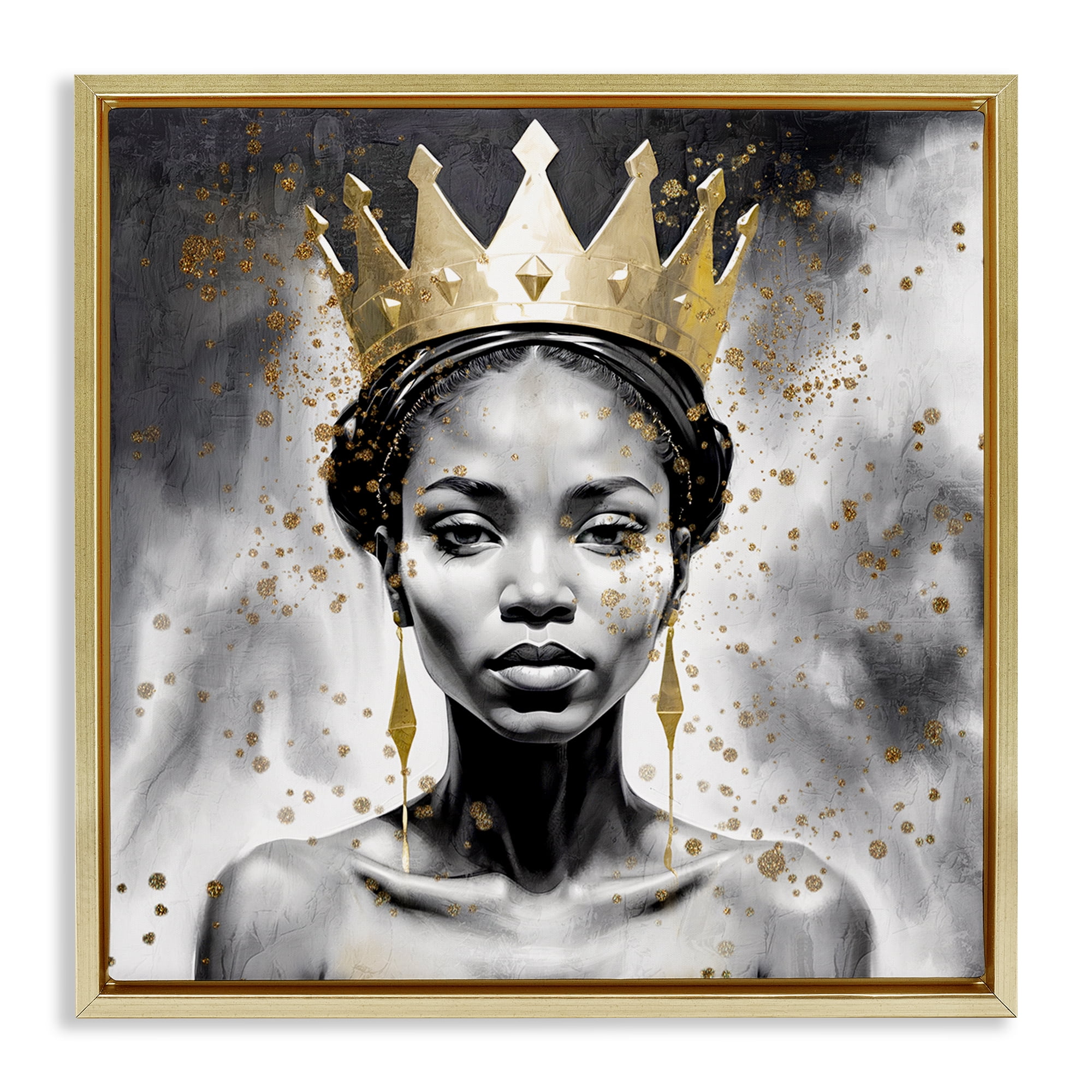 Stupell Industries Woman in Crown Gazing People Painting Gold Floater Framed Canvas Art Print Wall Art, 25 x 25