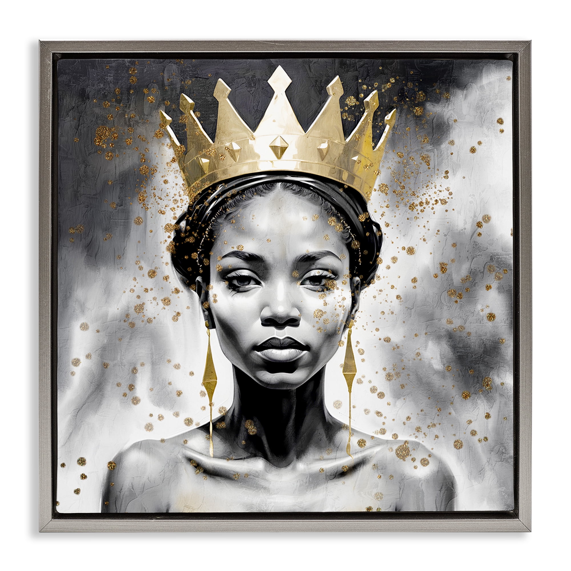 Stupell Industries Woman in Crown Gazing People Painting Gray Floater Framed Canvas Art Print Wall Art, 18 x 18