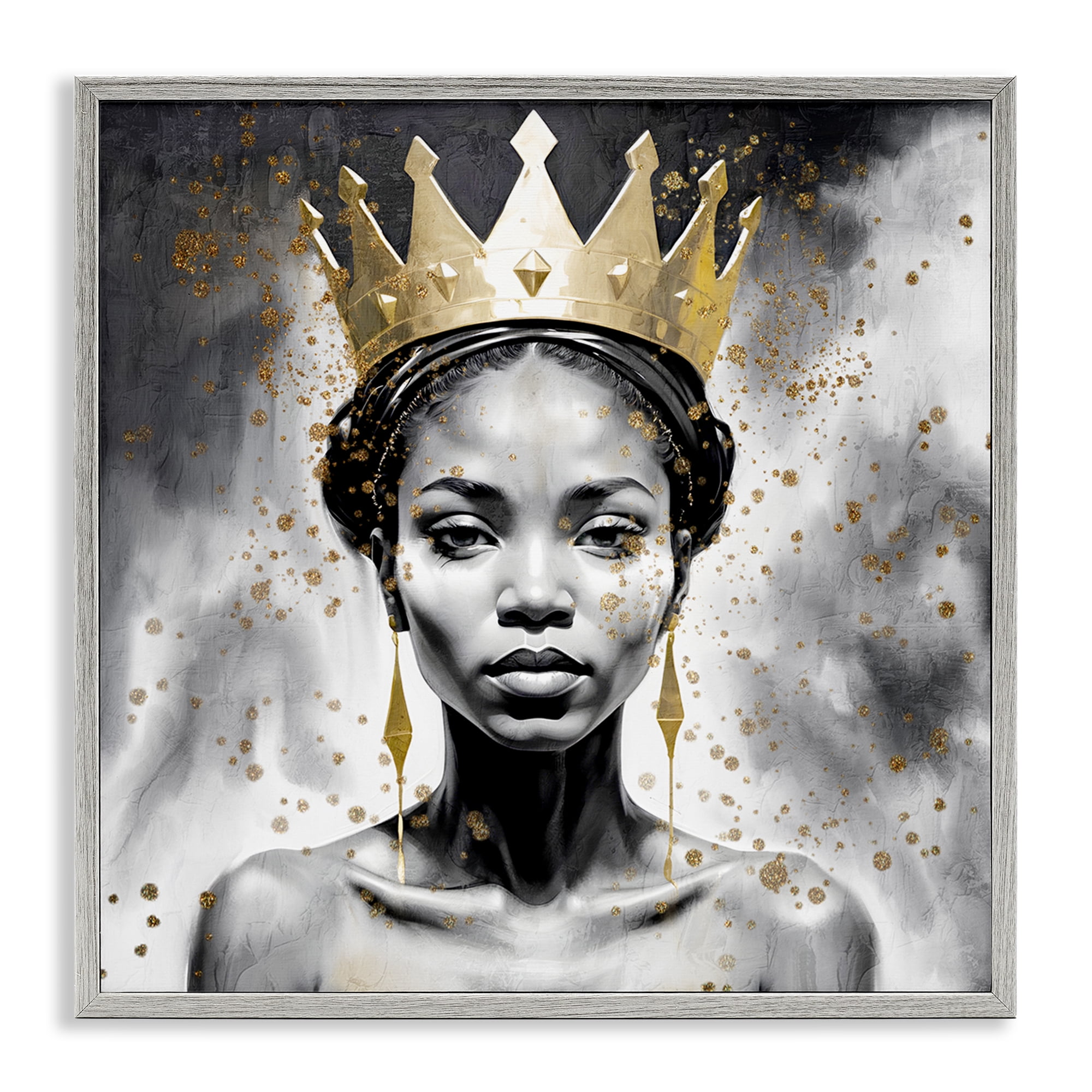Stupell Industries Woman in Crown Gazing People Painting Gray Framed Art Print Wall Art, 12 x 12