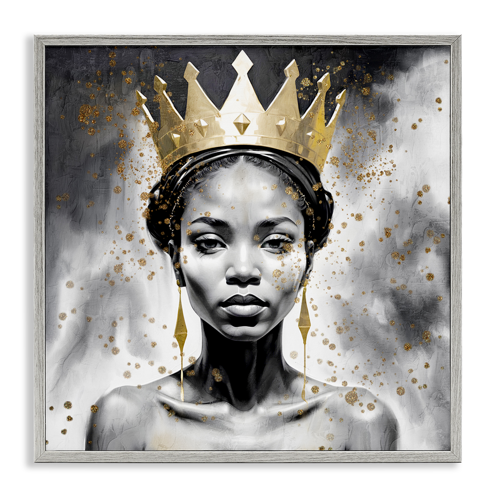 Stupell Industries Woman in Crown Gazing People Painting Gray Framed Art Print Wall Art, 17 x 17