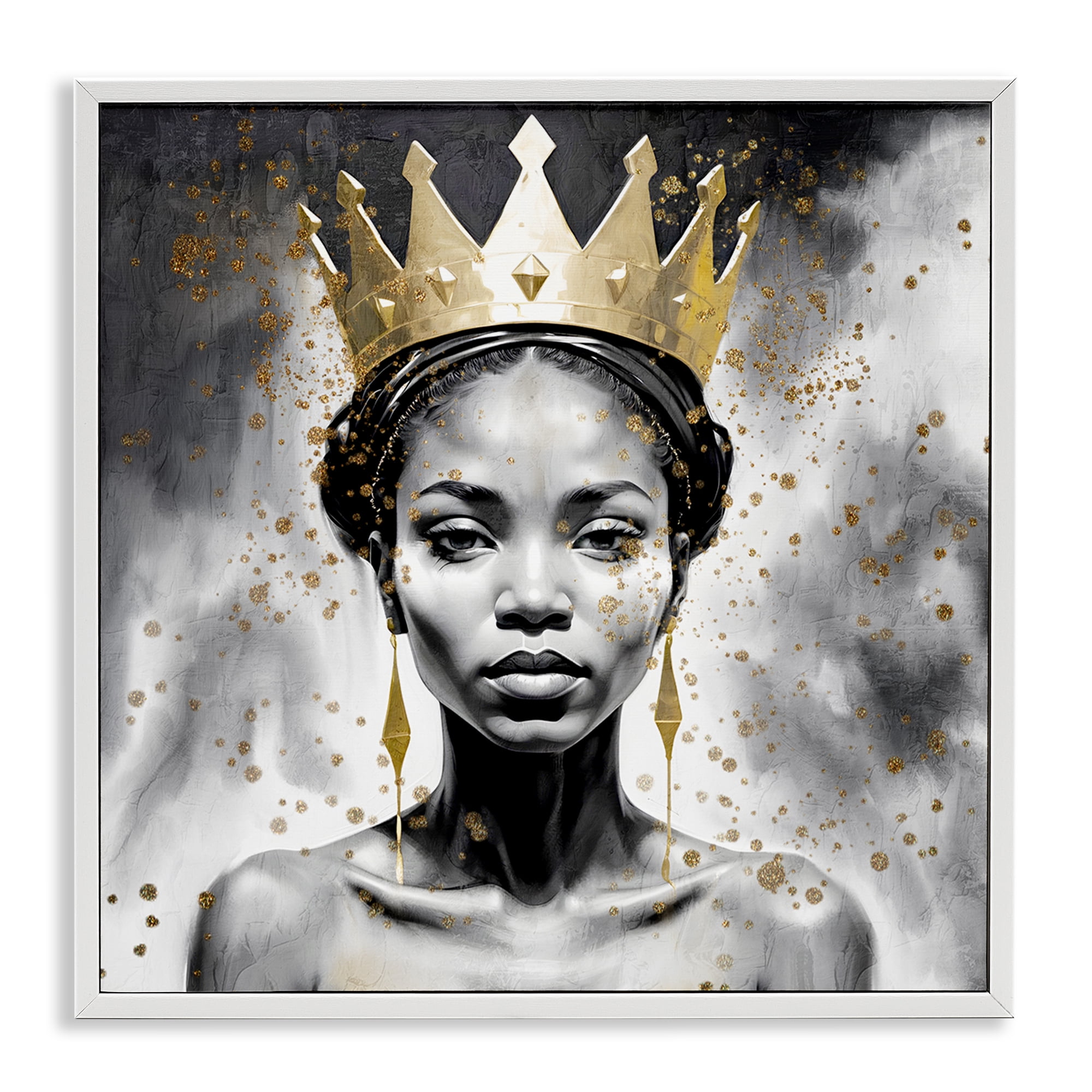 Stupell Industries Woman in Crown Gazing People Painting White Framed Art Print Wall Art, 12 x 12