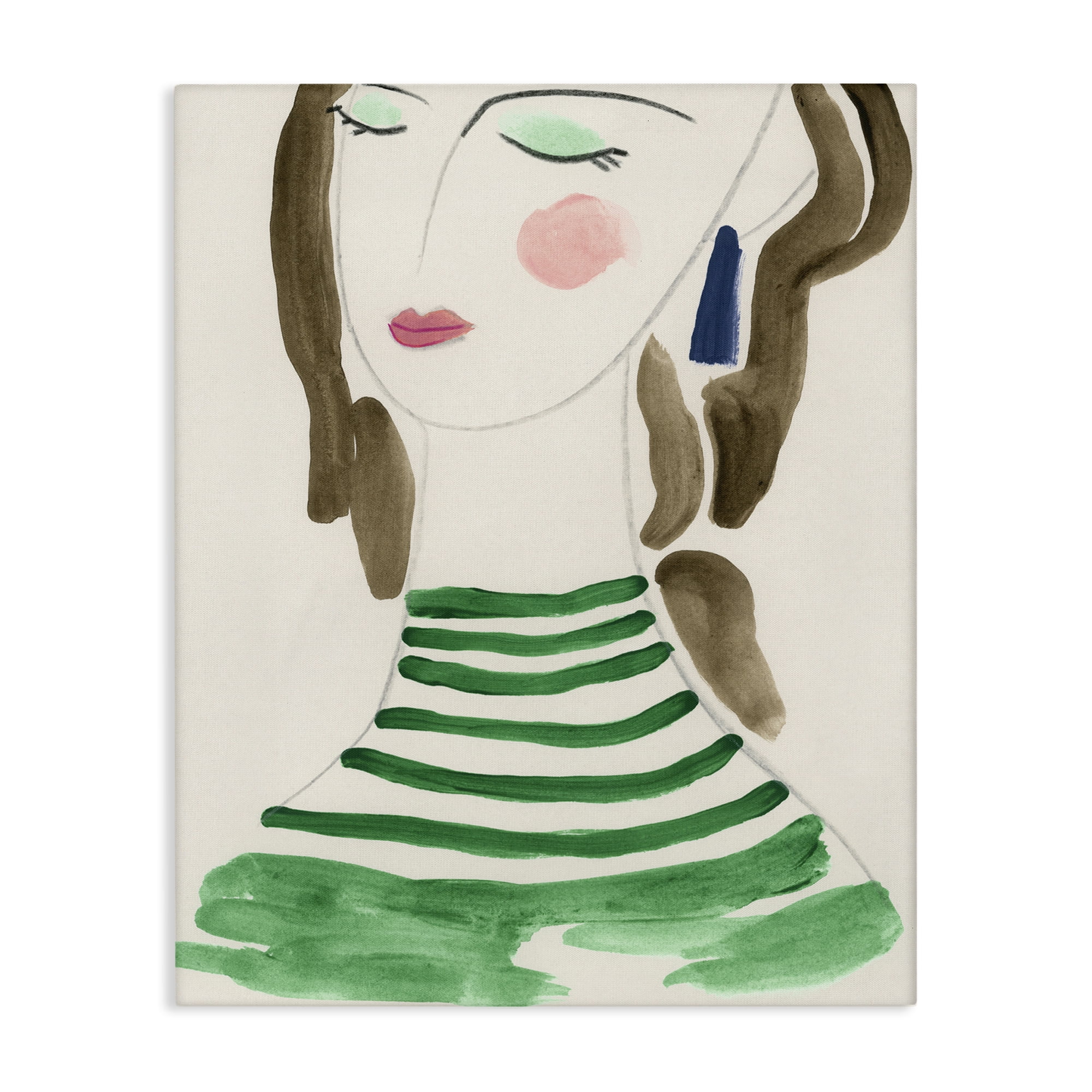 Stupell Industries Woman in Green Stripes People Painting Wrapped Canvas Art Print Wall Art, 24 x 30