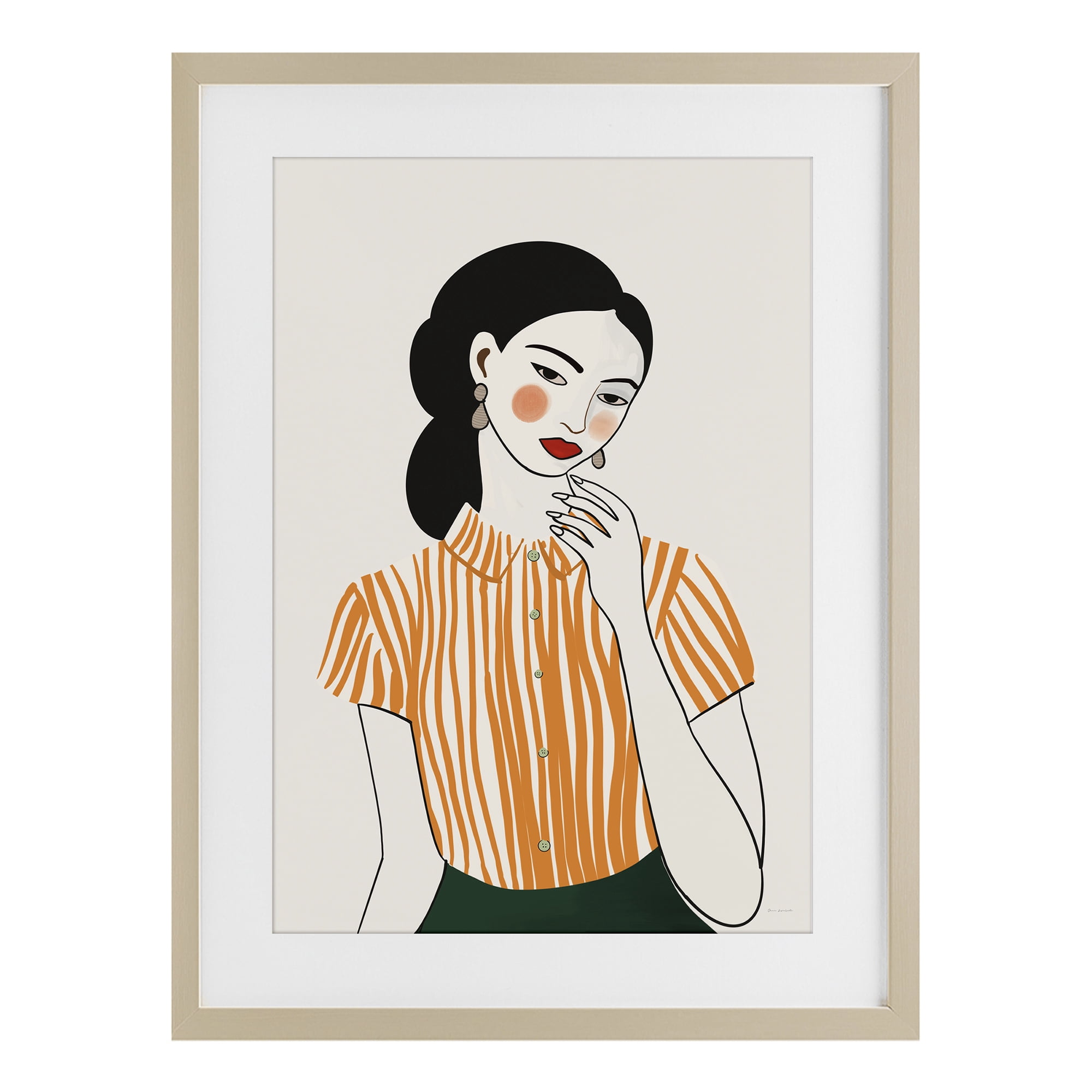 Stupell Industries Woman in Orange Blouse Birch Framed Print Under Glass, design by Omar Escalante