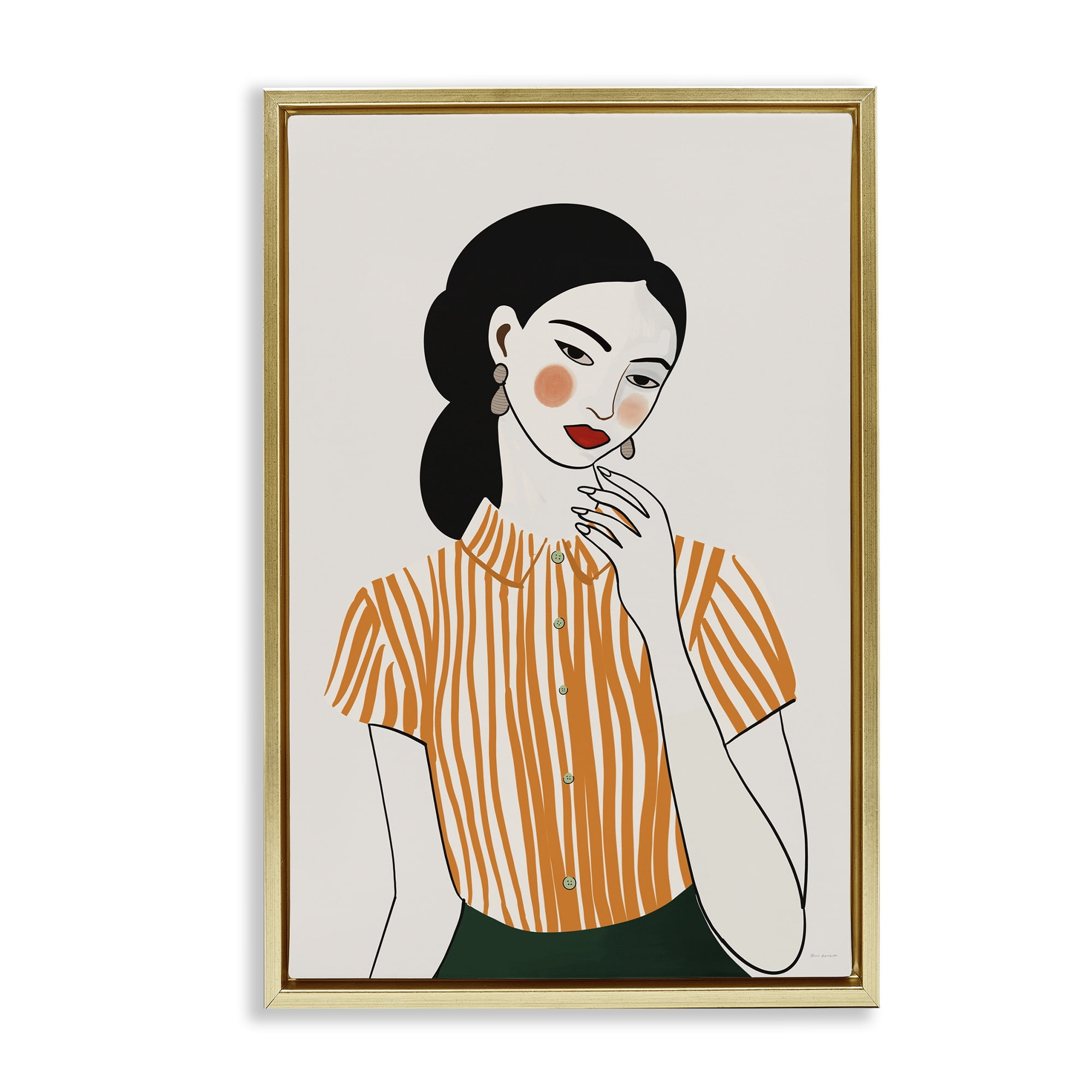 Stupell Industries Woman in Orange Blouse Gold Framed Floater Canvas Wall Art, design by Omar Escalante