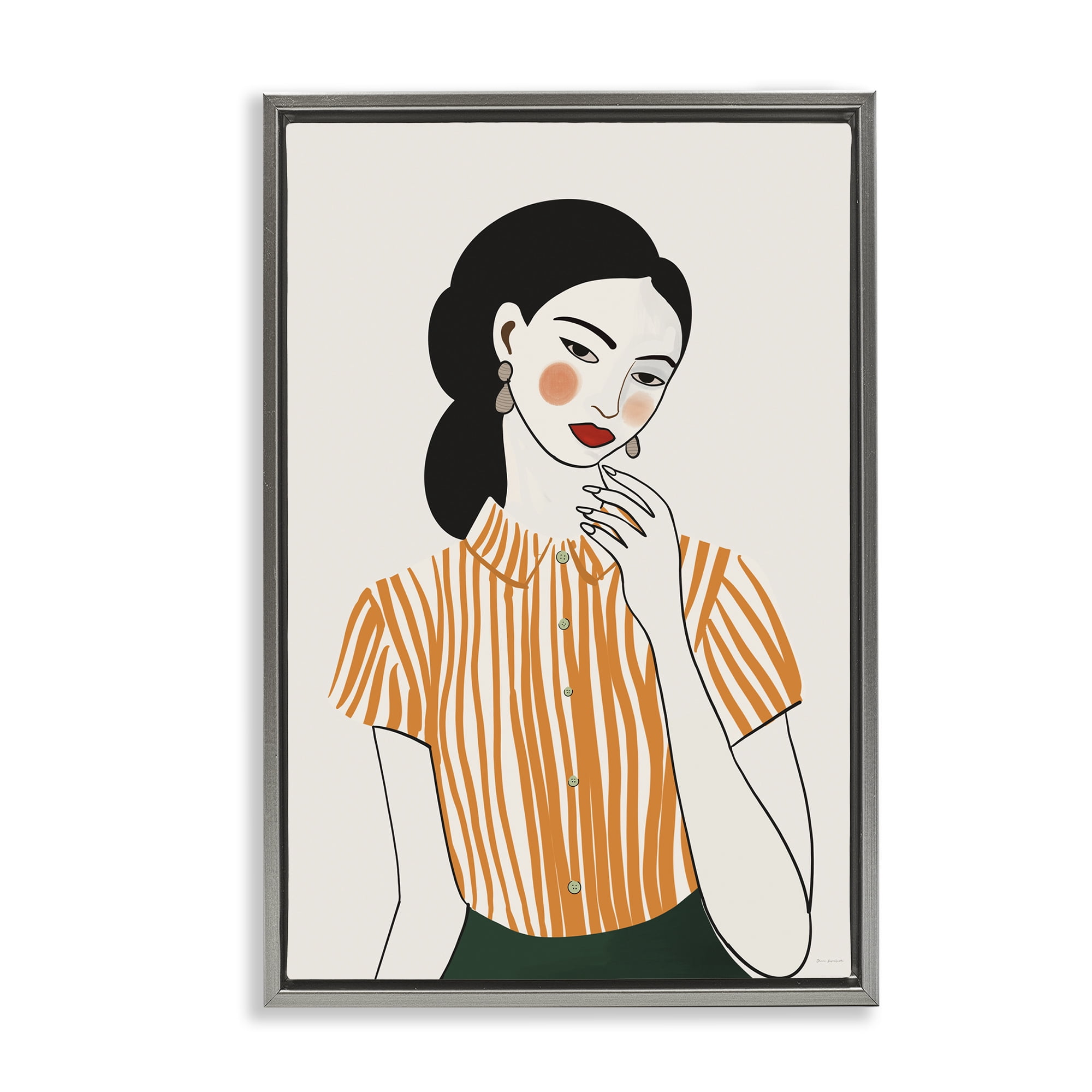 Stupell Industries Woman in Orange Blouse Gray Framed Floater Canvas Wall Art, design by Omar Escalante
