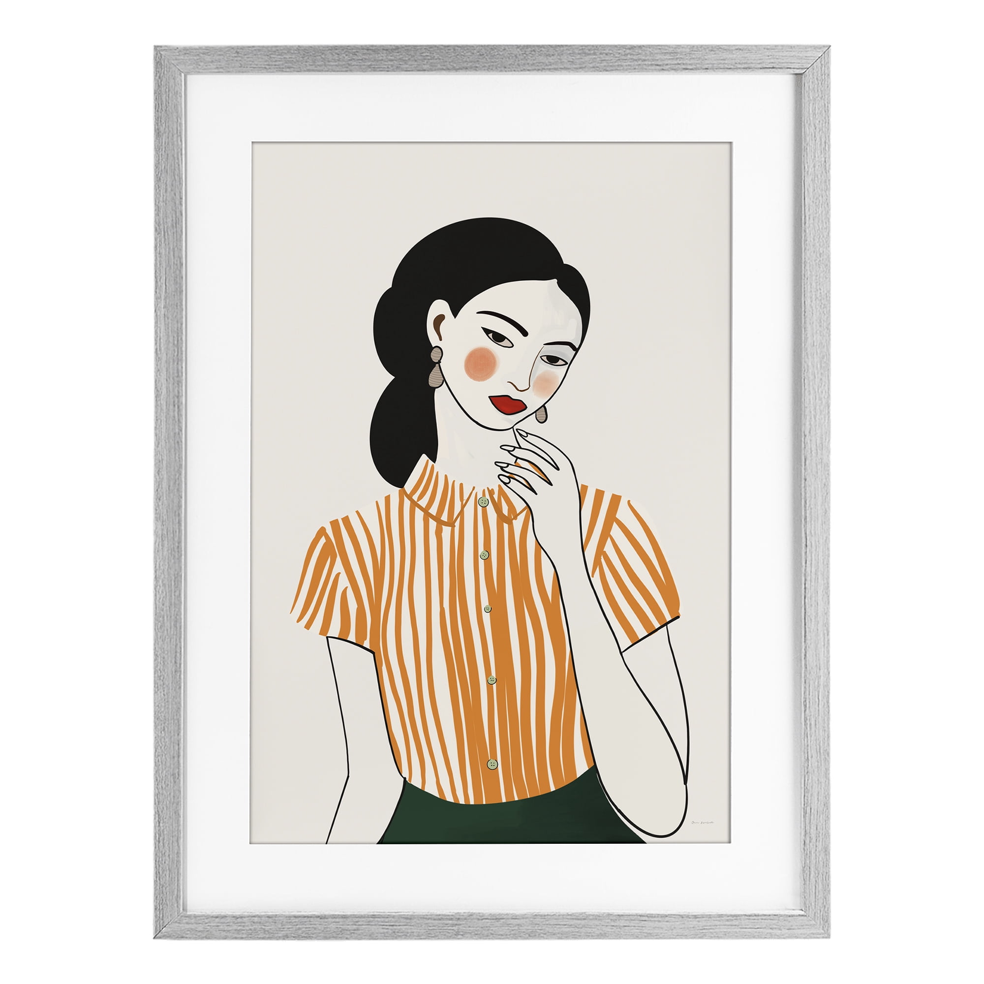 Stupell Industries Woman in Orange Blouse Gray Framed Print Under Glass, design by Omar Escalante