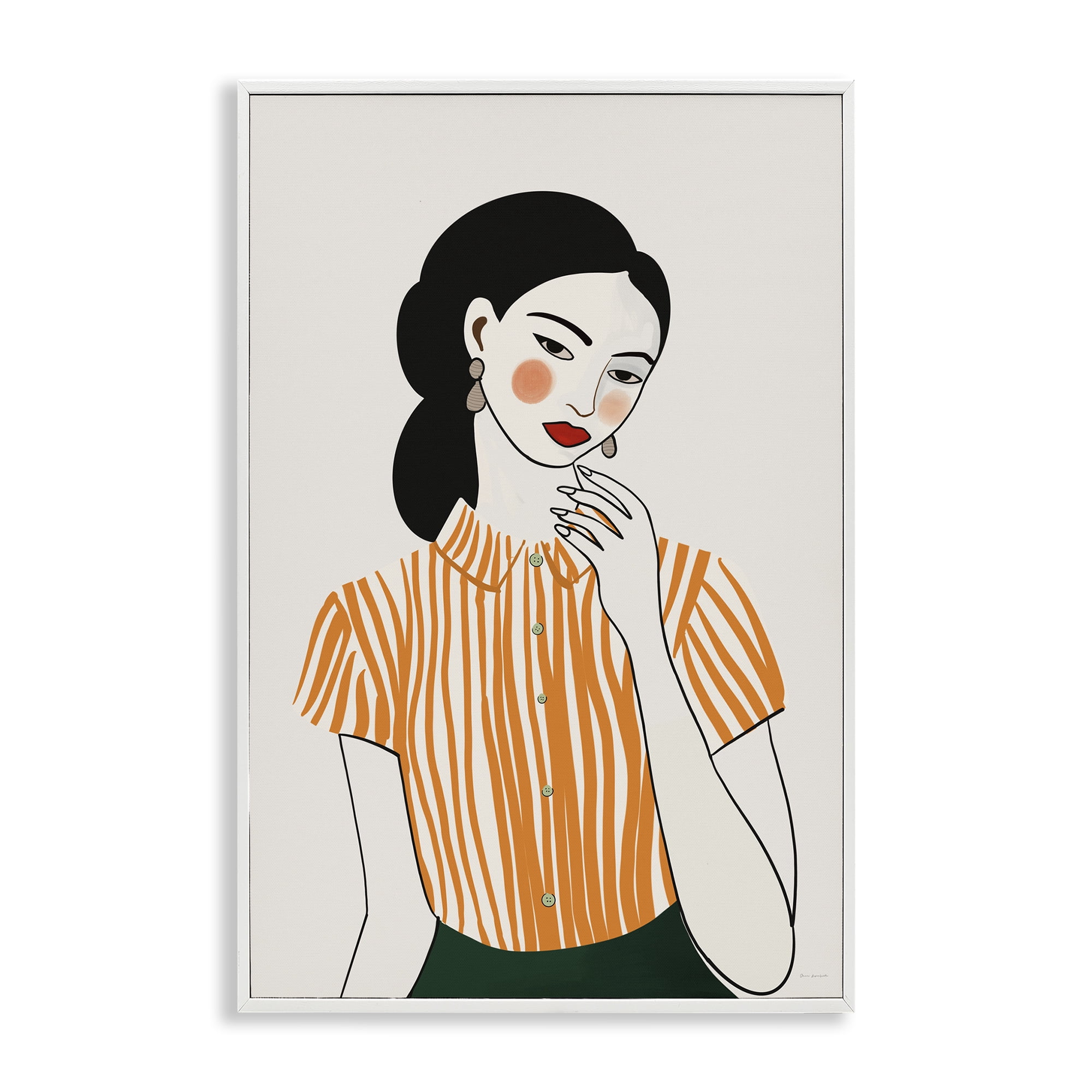 Stupell Industries Woman in Orange Blouse White Framed Giclee Art, design by Omar Escalante