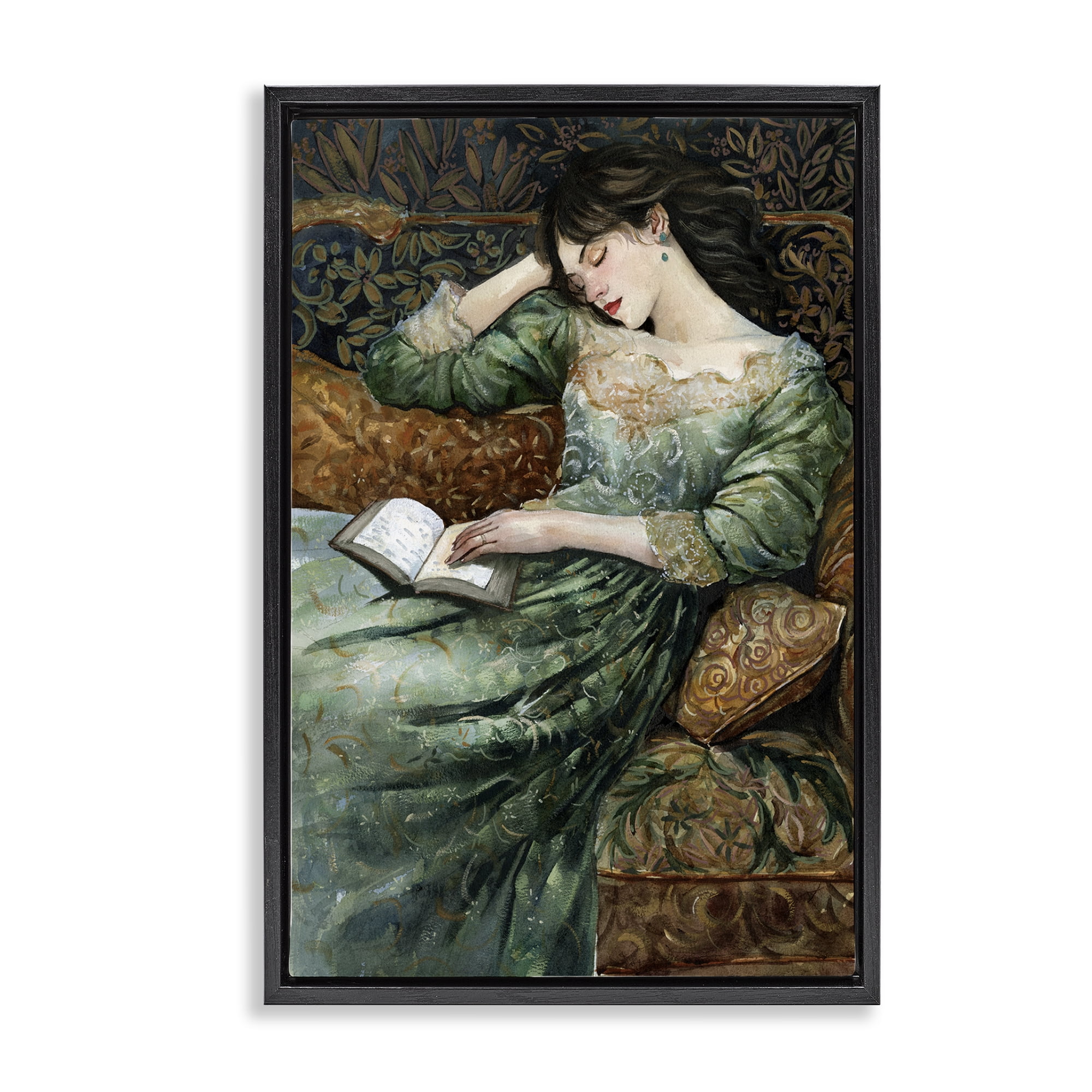 Stupell Industries Woman in Ornate Gown People Painting Black Floater Framed Canvas Art Print Wall Art, 21 x 31