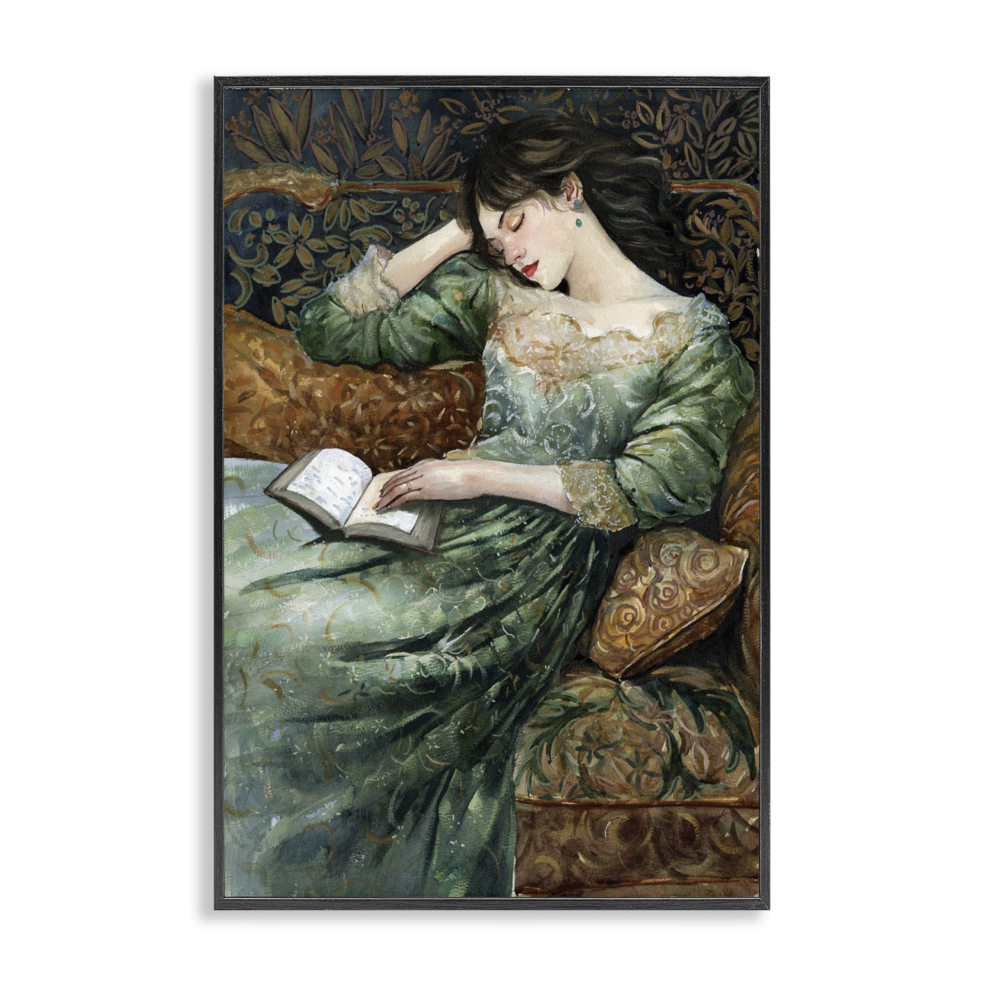 Stupell Industries Woman in Ornate Gown People Painting Black Framed Art Print Wall Art, 16 x 24