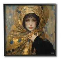 Stupell Industries Woman in Patterned Gold Abstract Painting Black Framed Art Print Wall Art, 12 x 12