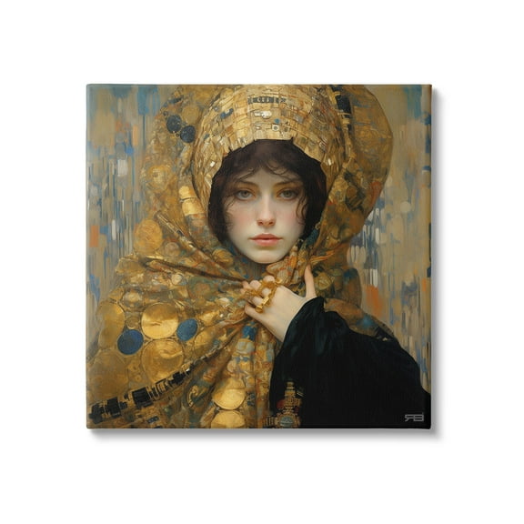 Stupell Industries Woman in Patterned Gold Abstract Painting Gallery Wrapped Canvas Art Print Wall Art, 17 x 17