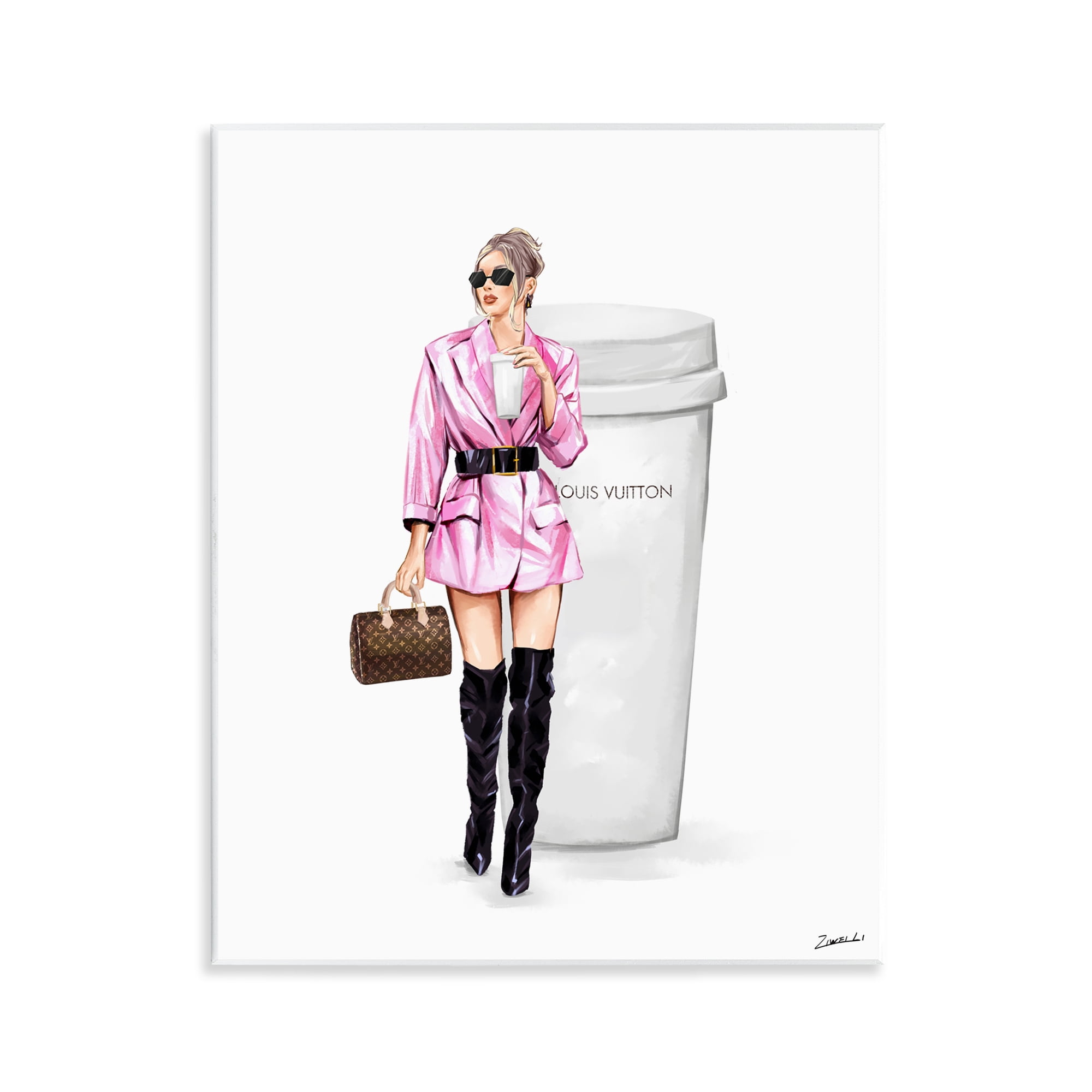 Stupell Industries Woman in Pink with Coffee People Painting Unframed Art Print Wall Art, 11 x 14