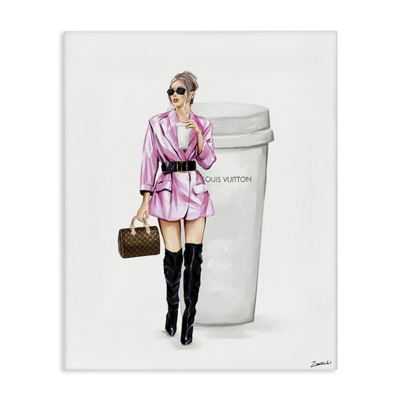 Stupell Industries Woman in Pink with Coffee People Painting Wrapped Canvas Art Print Wall Art, 16 x 20