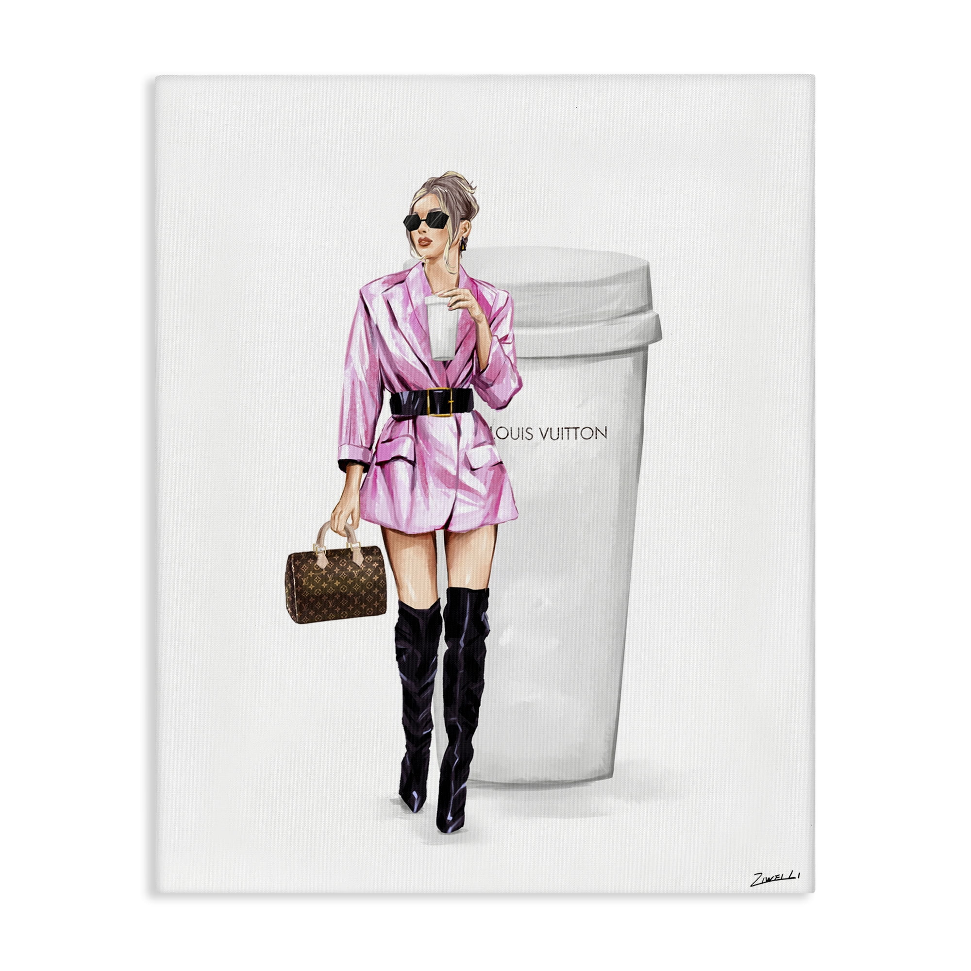 Stupell Industries Woman in Pink with Coffee People Painting Wrapped Canvas Art Print Wall Art, 30 x 40