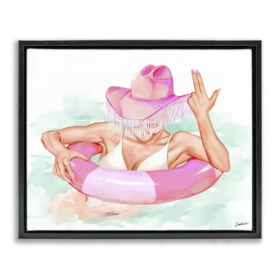 Stupell Industries Woman in Pool Float People Painting Black Floater Framed Canvas Art Print Wall Art, 21 x 17