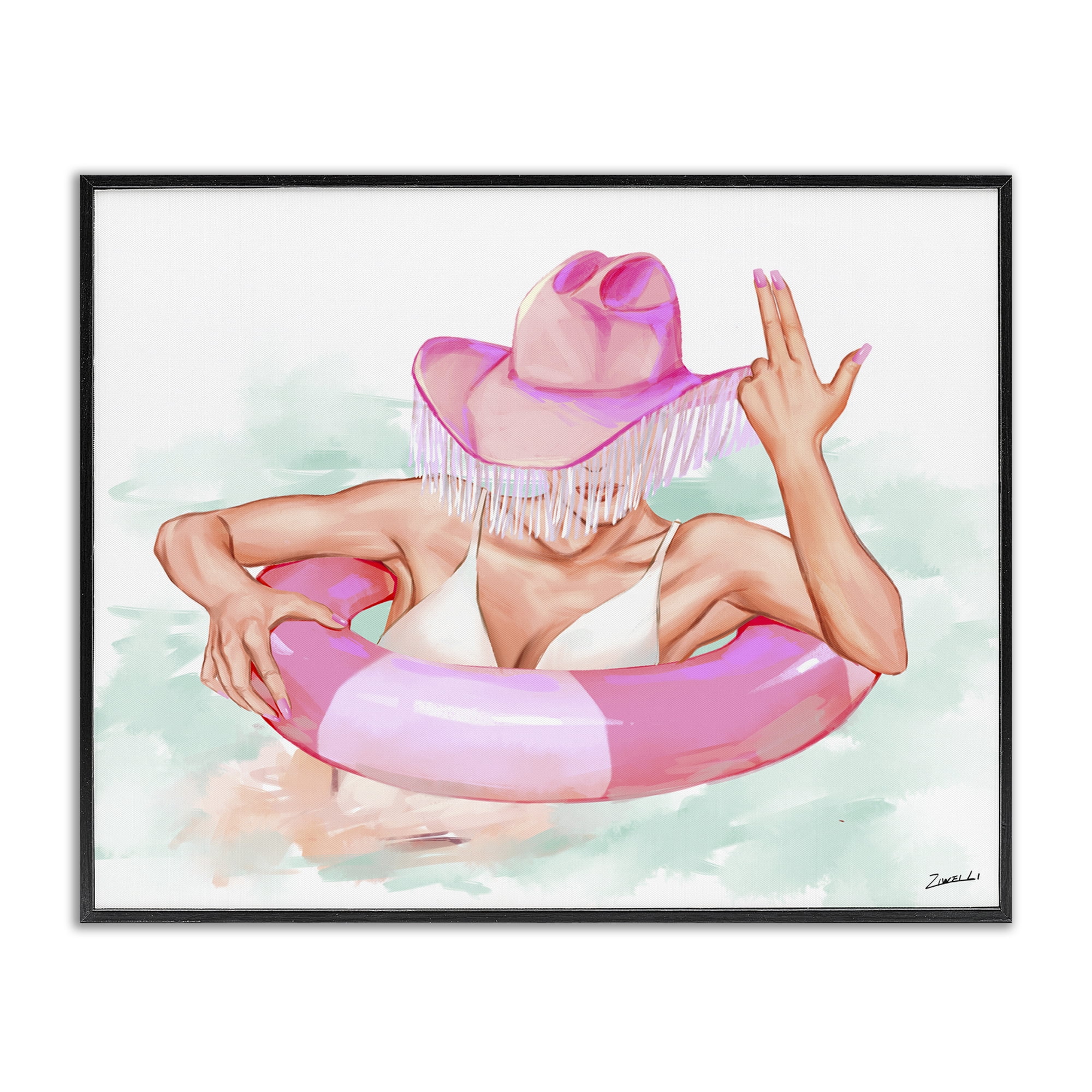 Stupell Industries Woman in Pool Float People Painting Black Framed Art Print Wall Art, 30 x 24