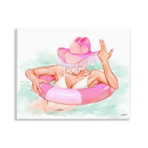 Stupell Industries Woman in Pool Float People Painting Unframed Art Print Wall Art, 14 x 11
