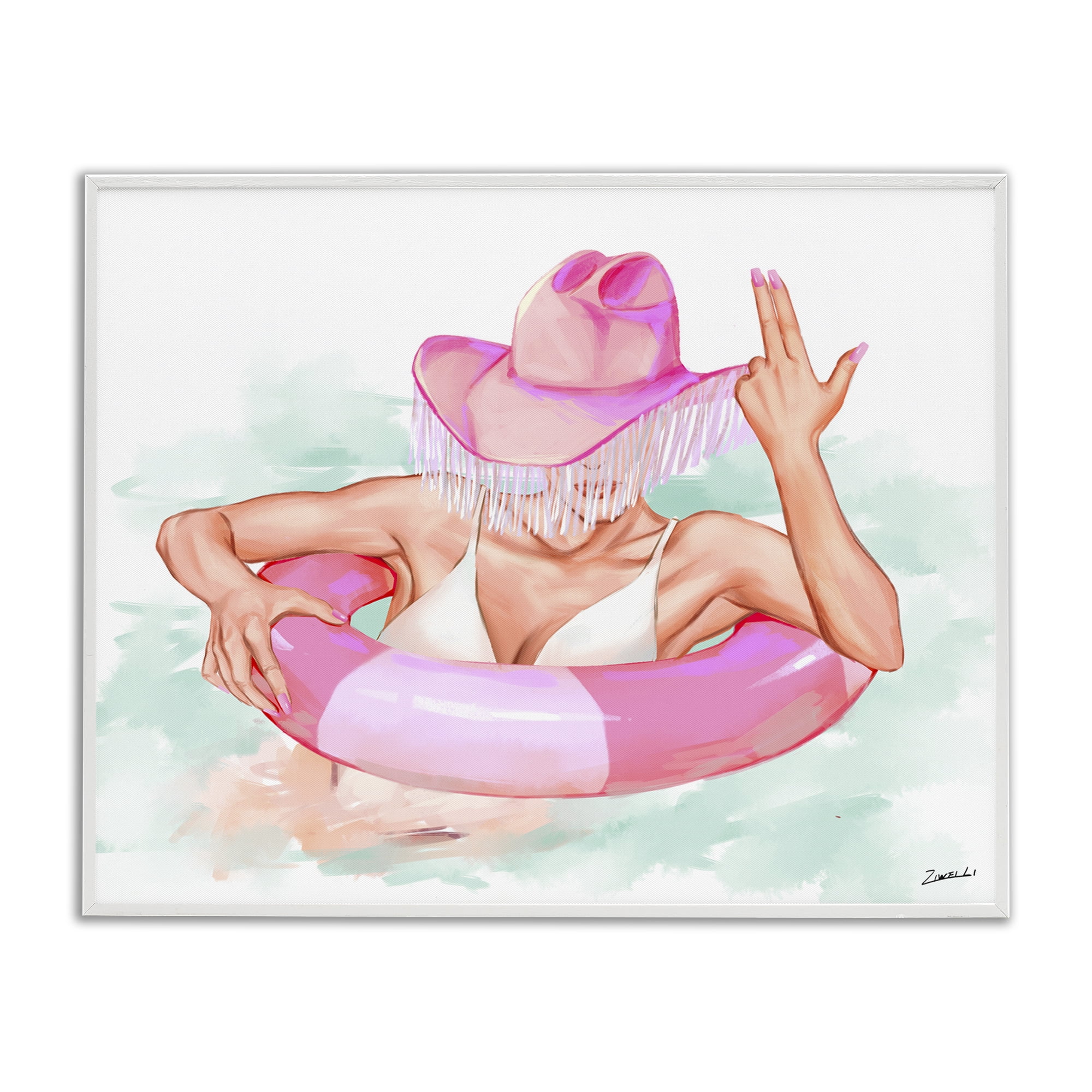 Stupell Industries Woman in Pool Float People Painting White Framed Art Print Wall Art, 30 x 24
