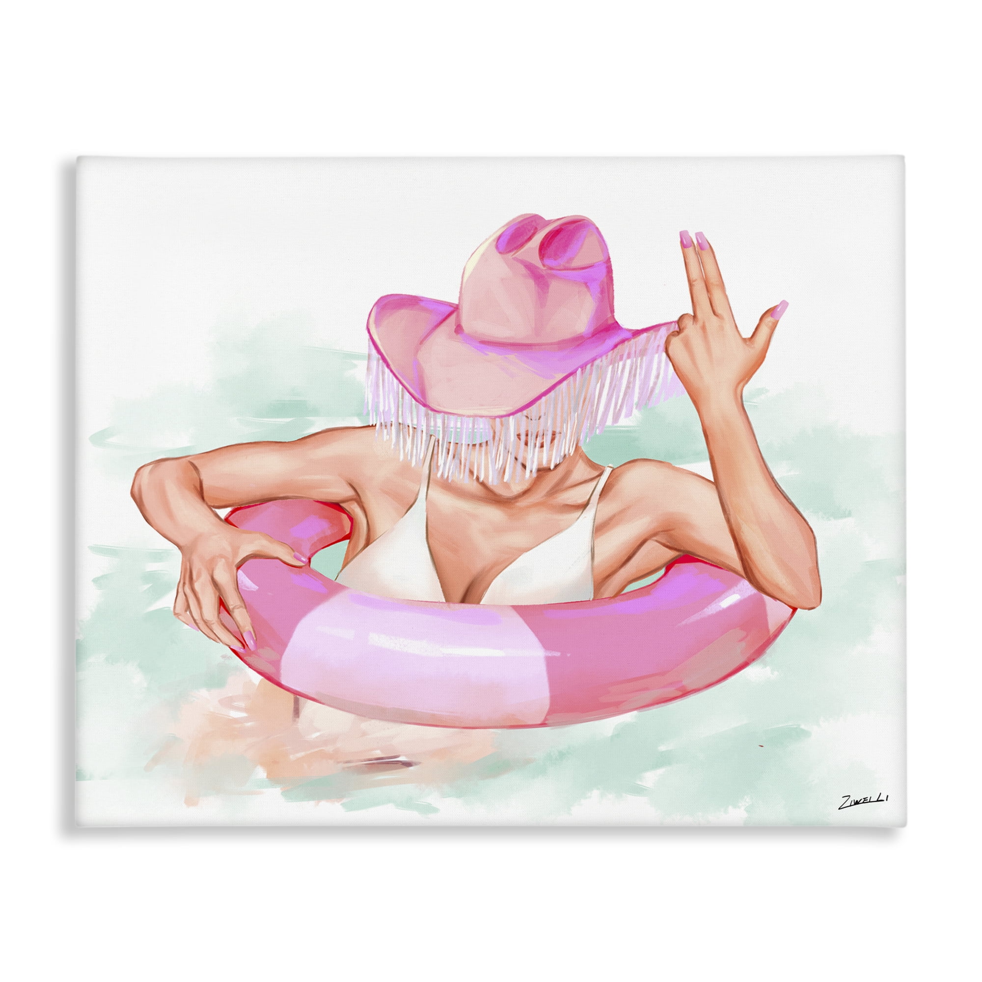 Stupell Industries Woman in Pool Float People Painting Wrapped Canvas Art Print Wall Art, 48 x 36
