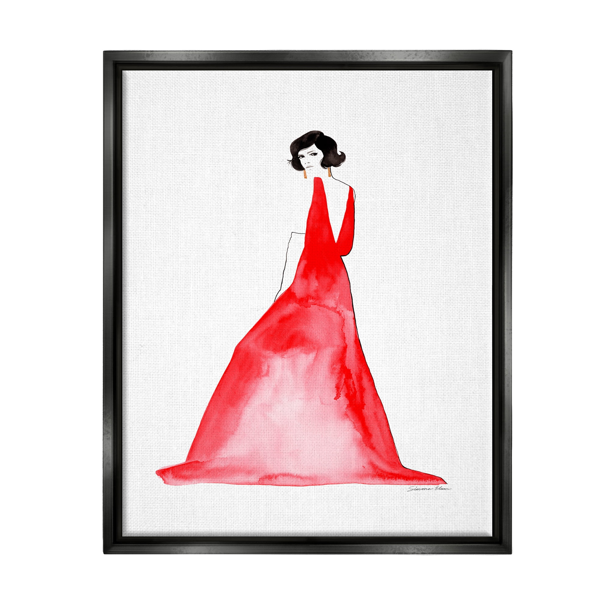 Stupell Industries Woman in Red Gown Beauty & Fashion Painting Black Floater Framed Art Print Wall Art, 25 x 31