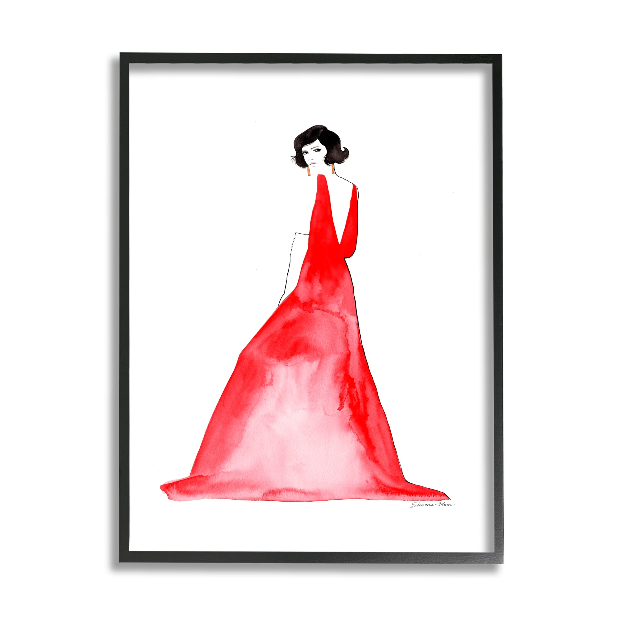 Stupell Woman in Red Gown Beauty & Fashion Painting Black Framed Art Print Wall Art, 16 x 20