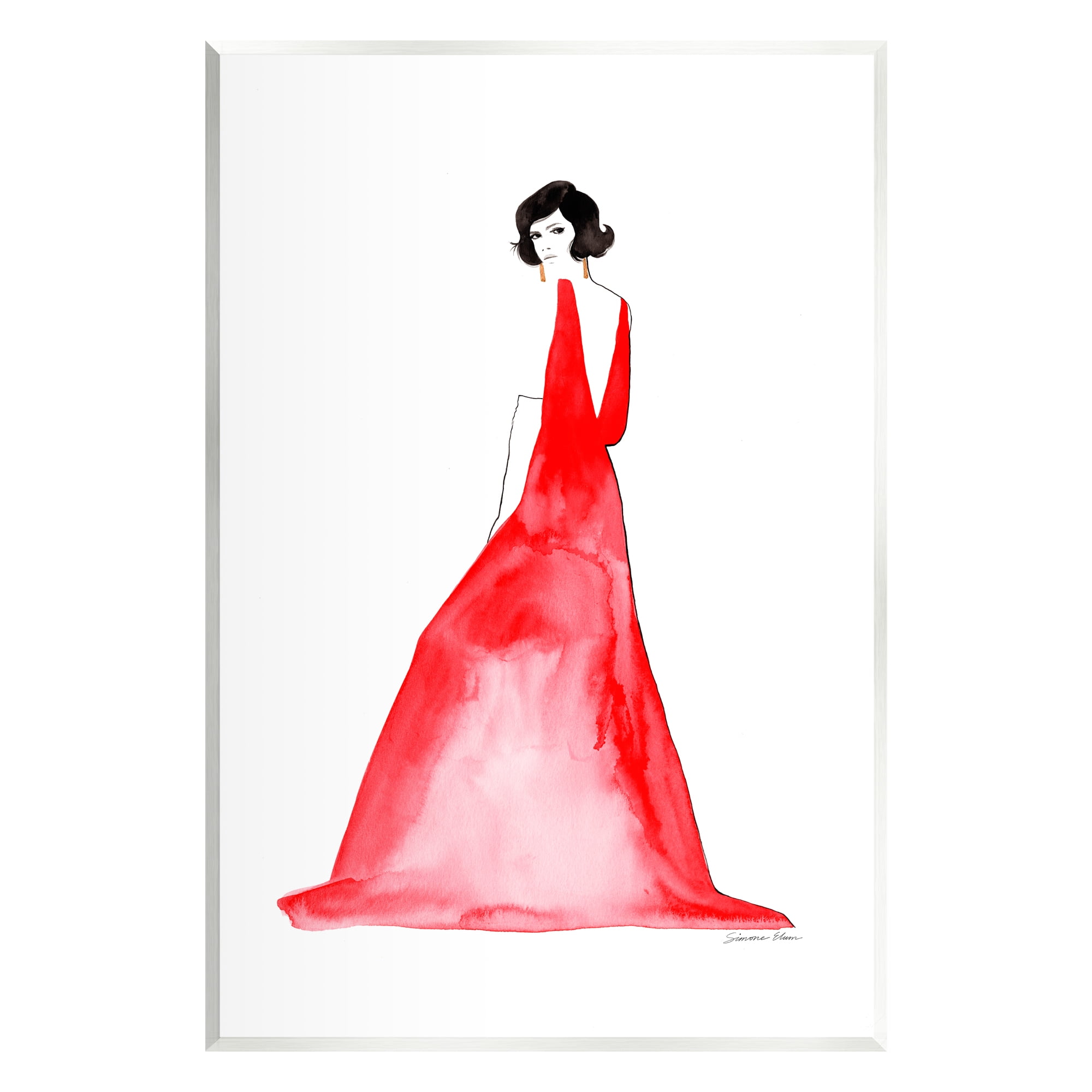 Stupell Industries Woman in Red Gown Beauty & Fashion Painting Unframed Art Print Wall Art, 13 x 19