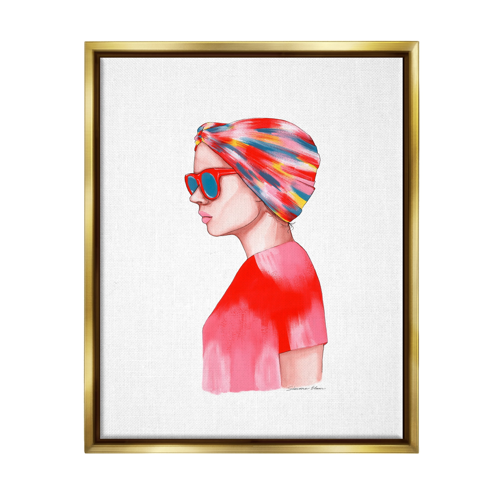 Stupell Industries Woman in Red Headwrap Beauty & Fashion Painting Gold Floater Framed Art Print Wall Art, 17 x 21