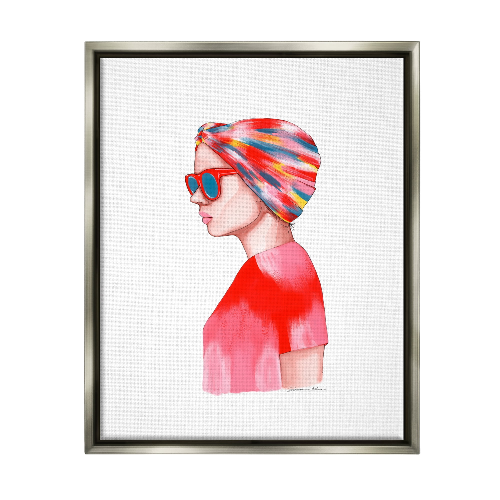 Stupell Industries Woman in Red Headwrap Beauty & Fashion Painting Gray Floater Framed Art Print Wall Art, 17 x 21