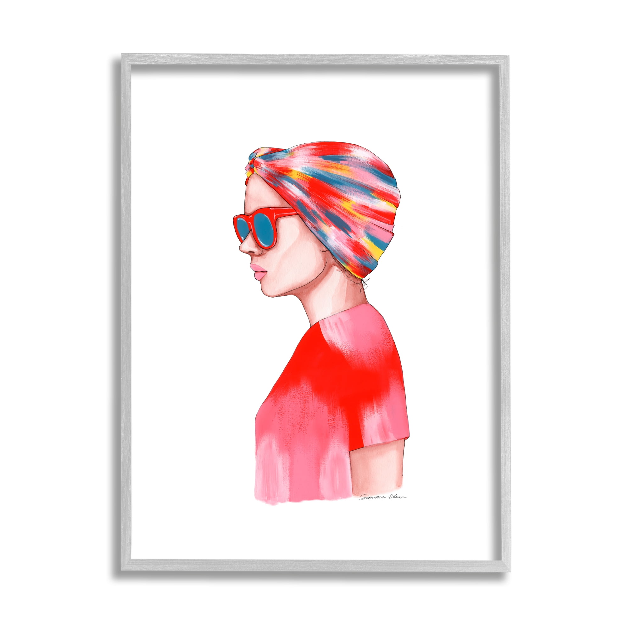 Stupell Industries Woman in Red Headwrap Beauty & Fashion Painting Gray Framed Art Print Wall Art, 24 x 30