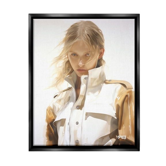 Stupell Industries Woman in Riding Jacket Beauty & Fashion Painting Black Floater Framed Canvas Art Print Wall Art, 17 x 21