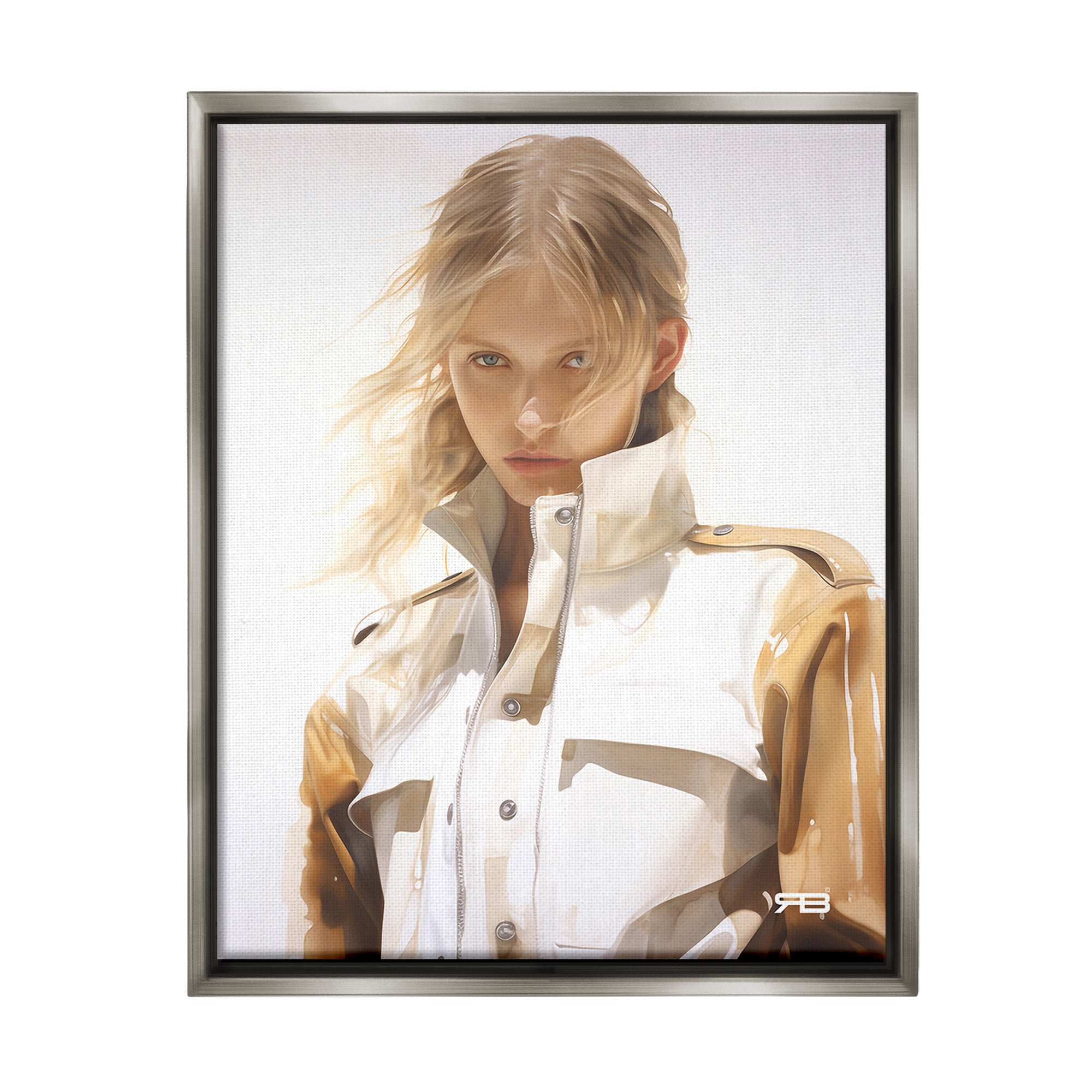 Stupell Industries Woman in Riding Jacket Beauty & Fashion Painting Gray Floater Framed Canvas Art Print Wall Art, 25 x 31