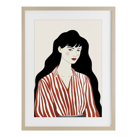 Stupell Industries Modern Woman in Striped Blouse Birch Framed Print Under Glass, 17 x 23, by Omar Escalante