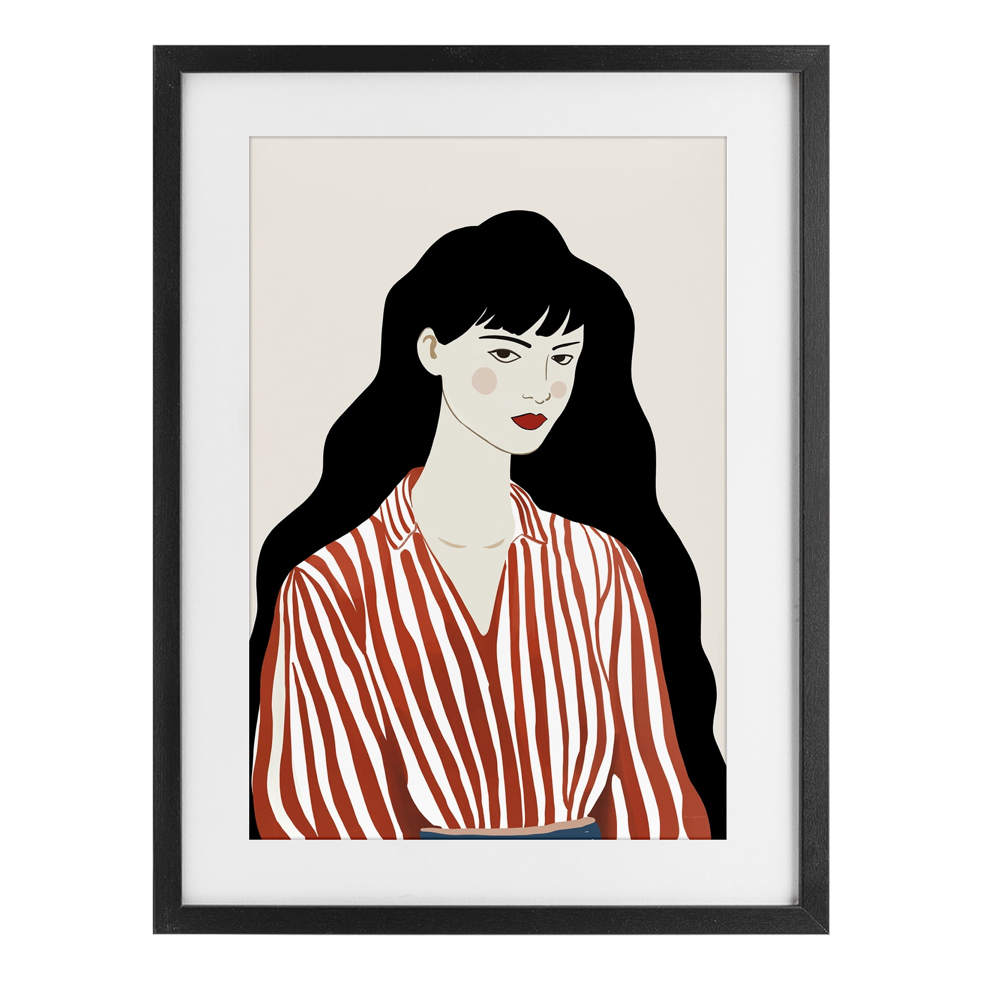 Stupell Industries Woman in Striped Blouse Black Framed Print Under Glass, design by Omar Escalante