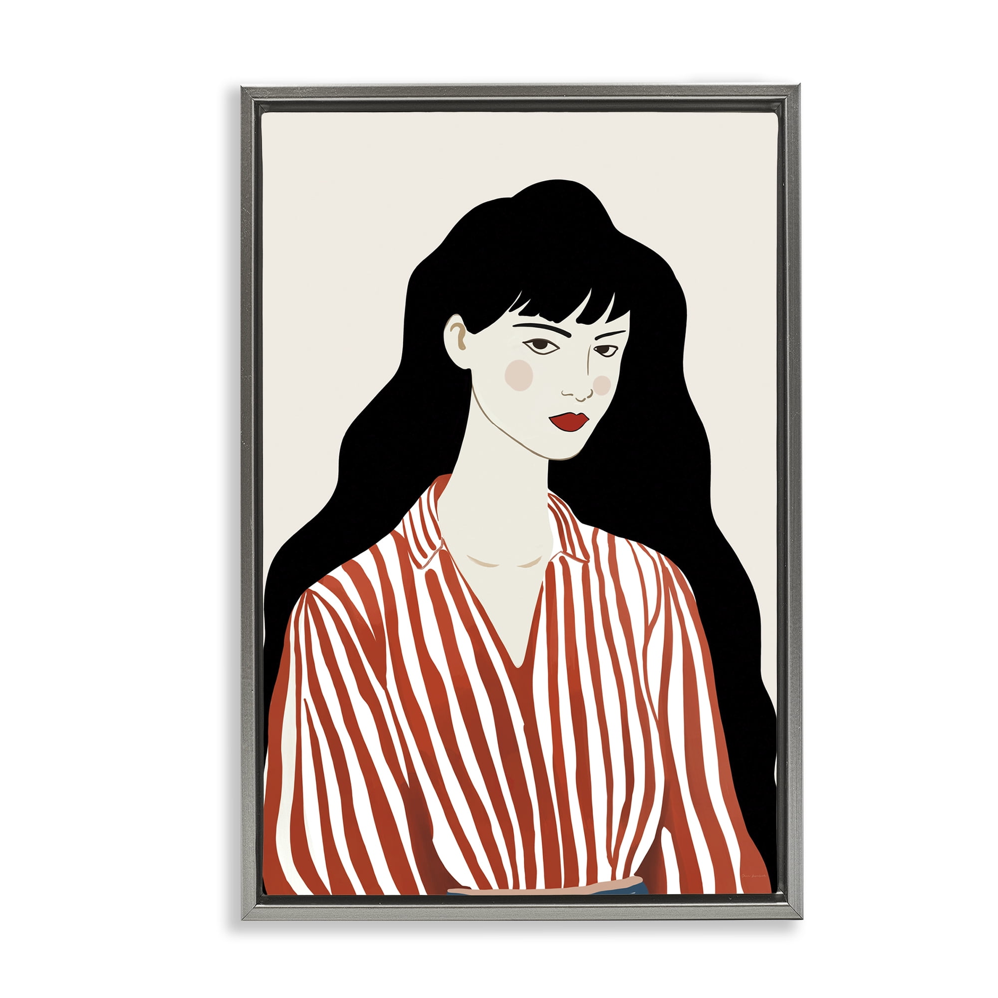 Stupell Industries Woman in Striped Blouse Gray Framed Floater Canvas Wall Art, design by Omar Escalante