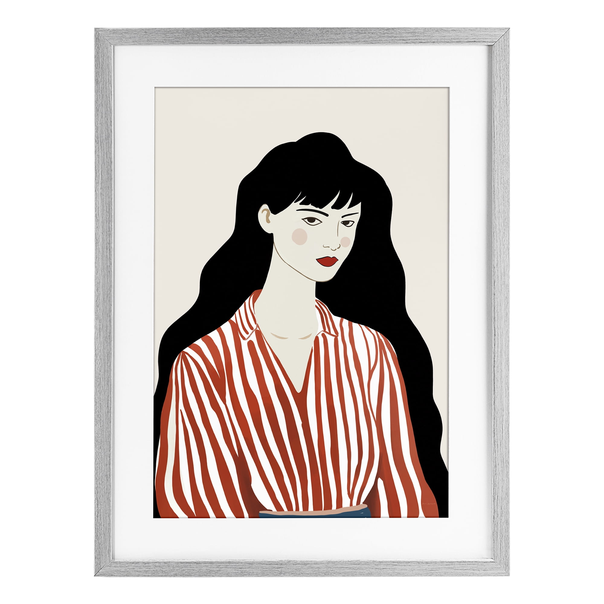Stupell Industries Woman in Striped Blouse Gray Framed Print Under Glass, design by Omar Escalante