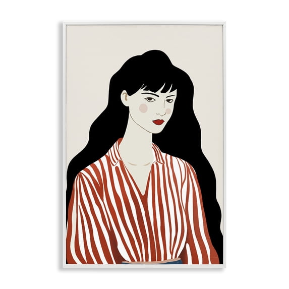 Stupell Industries Modern Woman in Striped Blouse White Framed Giclee Art, 20 x 30, by Omar Escalante