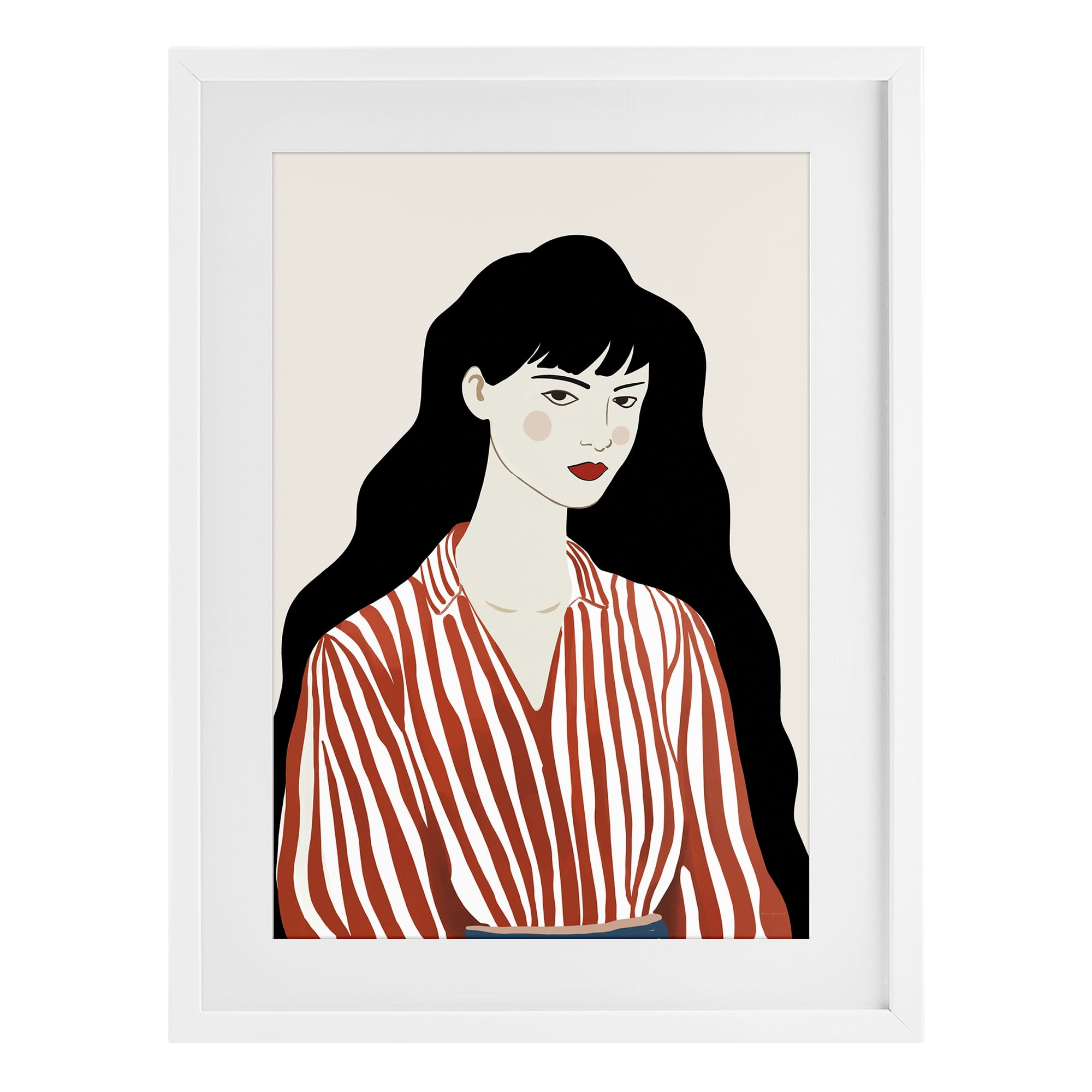 Stupell Industries Woman in Striped Blouse White Framed Print Under Glass, design by Omar Escalante