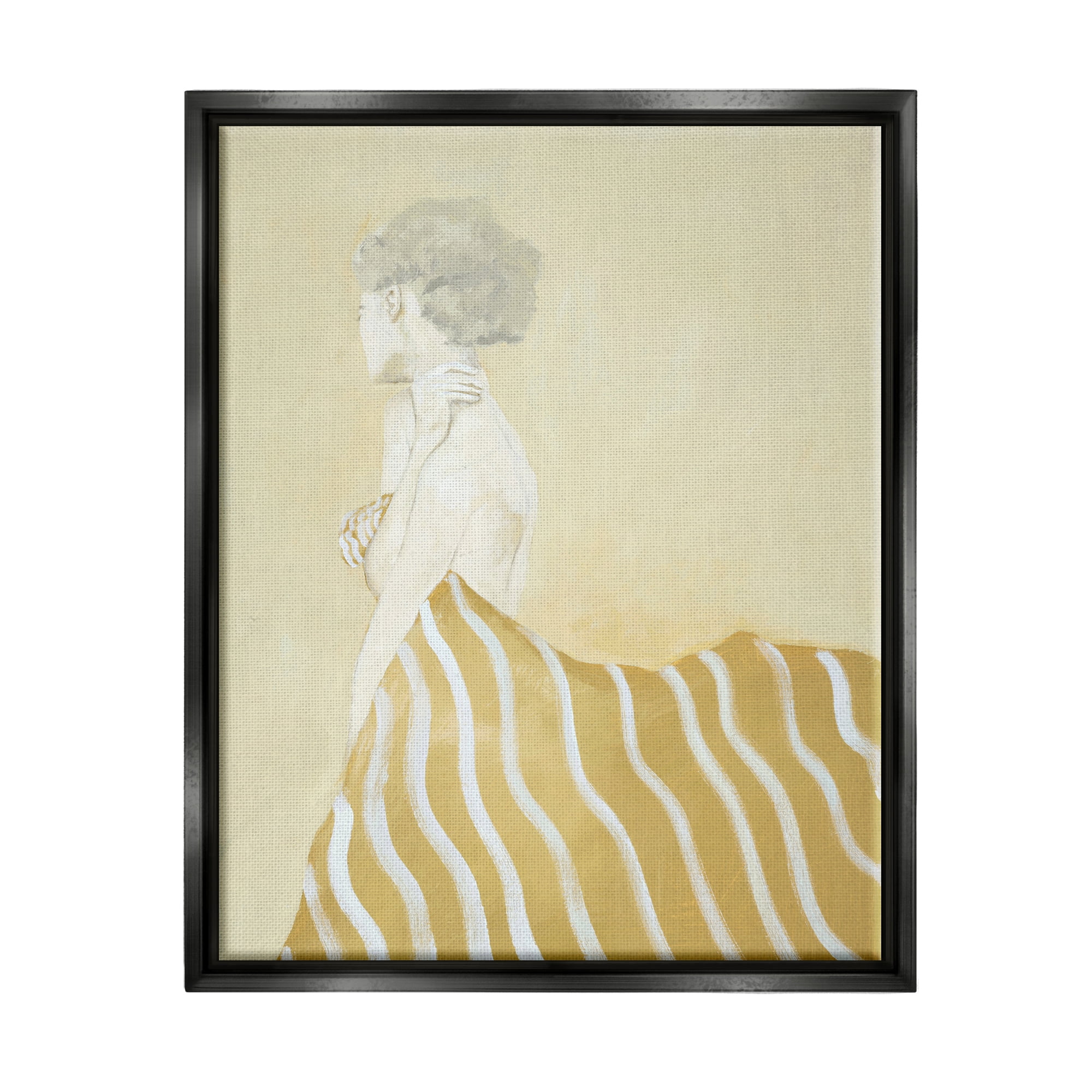 Stupell Industries Woman in Stripes Painting Beauty & Fashion Painting Black Floater Framed Art Print Wall Art, 25 x 31