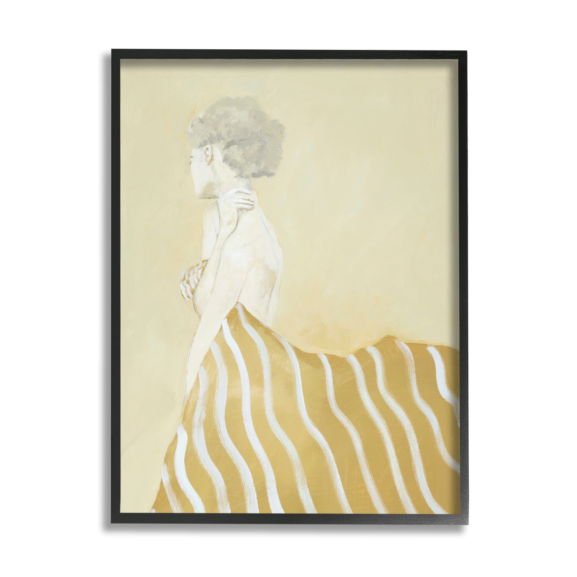Stupell Industries Woman in Stripes Painting Beauty & Fashion Painting Black Framed Art Print Wall Art, 16 x 20