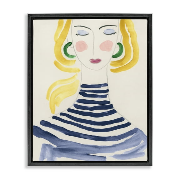 Stupell Industries Woman in Stripes People Painting Black Floater Framed Canvas Art Print Wall Art, 17 x 21