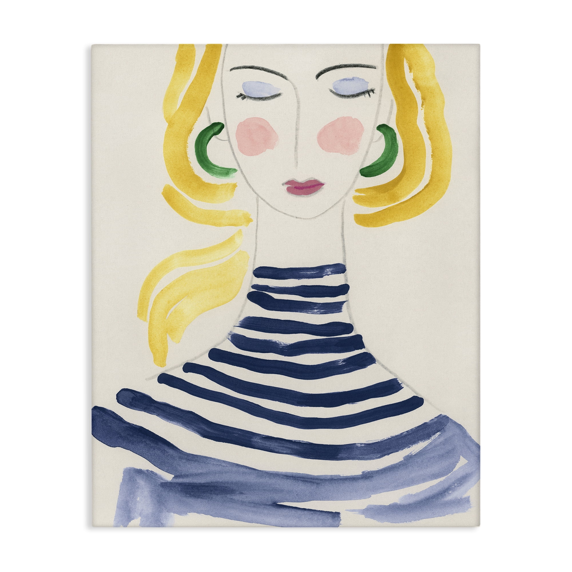 Stupell Industries Woman in Stripes People Painting Wrapped Canvas Art Print Wall Art, 16 x 20