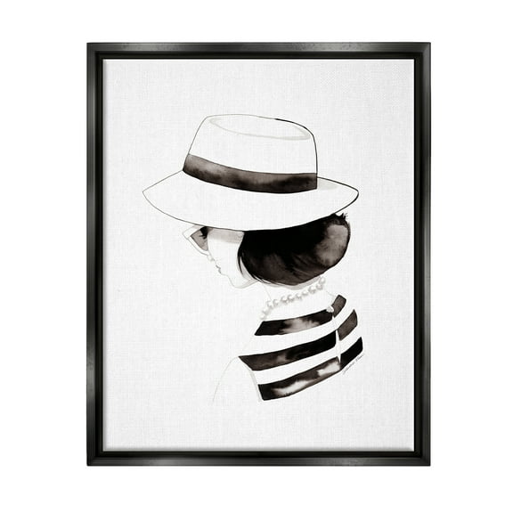 Stupell Industries Woman in Sun Hat Beauty & Fashion Painting Black Floater Framed Art Print Wall Art, 17 x 21