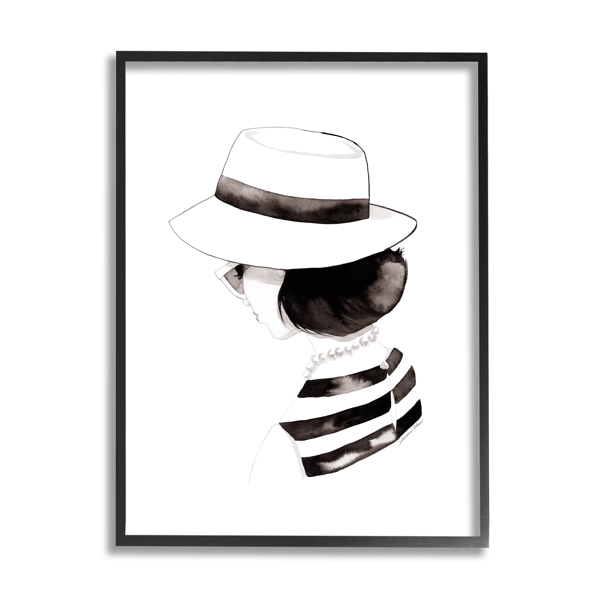 Stupell Industries Woman in Sun Hat Beauty & Fashion Painting Black Framed Art Print Wall Art, 11 x 14