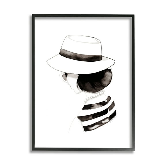 Stupell Industries Woman in Sun Hat Beauty & Fashion Painting Black Framed Art Print Wall Art, 11 x 14