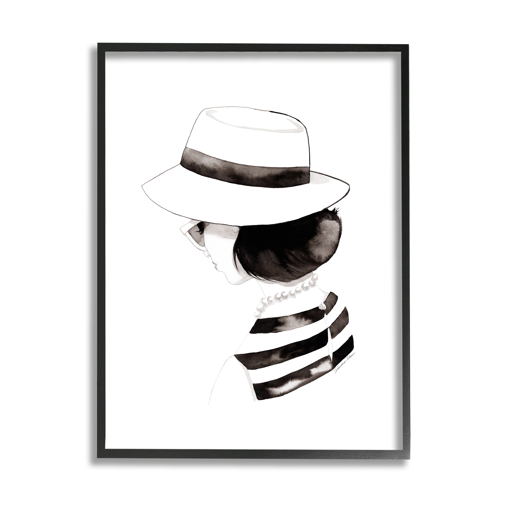 Stupell Woman in Sun Hat Beauty & Fashion Painting Black Framed Art Print Wall Art, 16 x 20