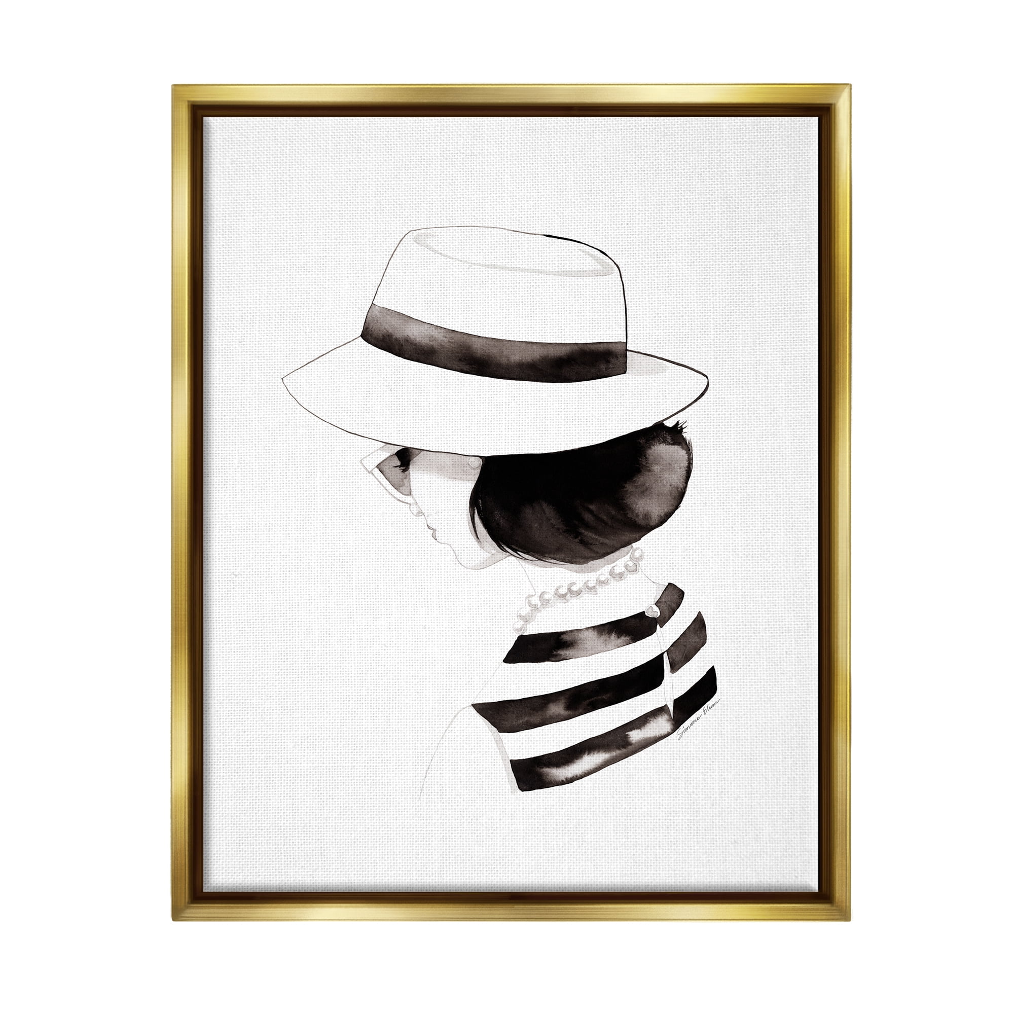 Stupell Industries Woman in Sun Hat Beauty & Fashion Painting Gold Floater Framed Art Print Wall Art, 17 x 21