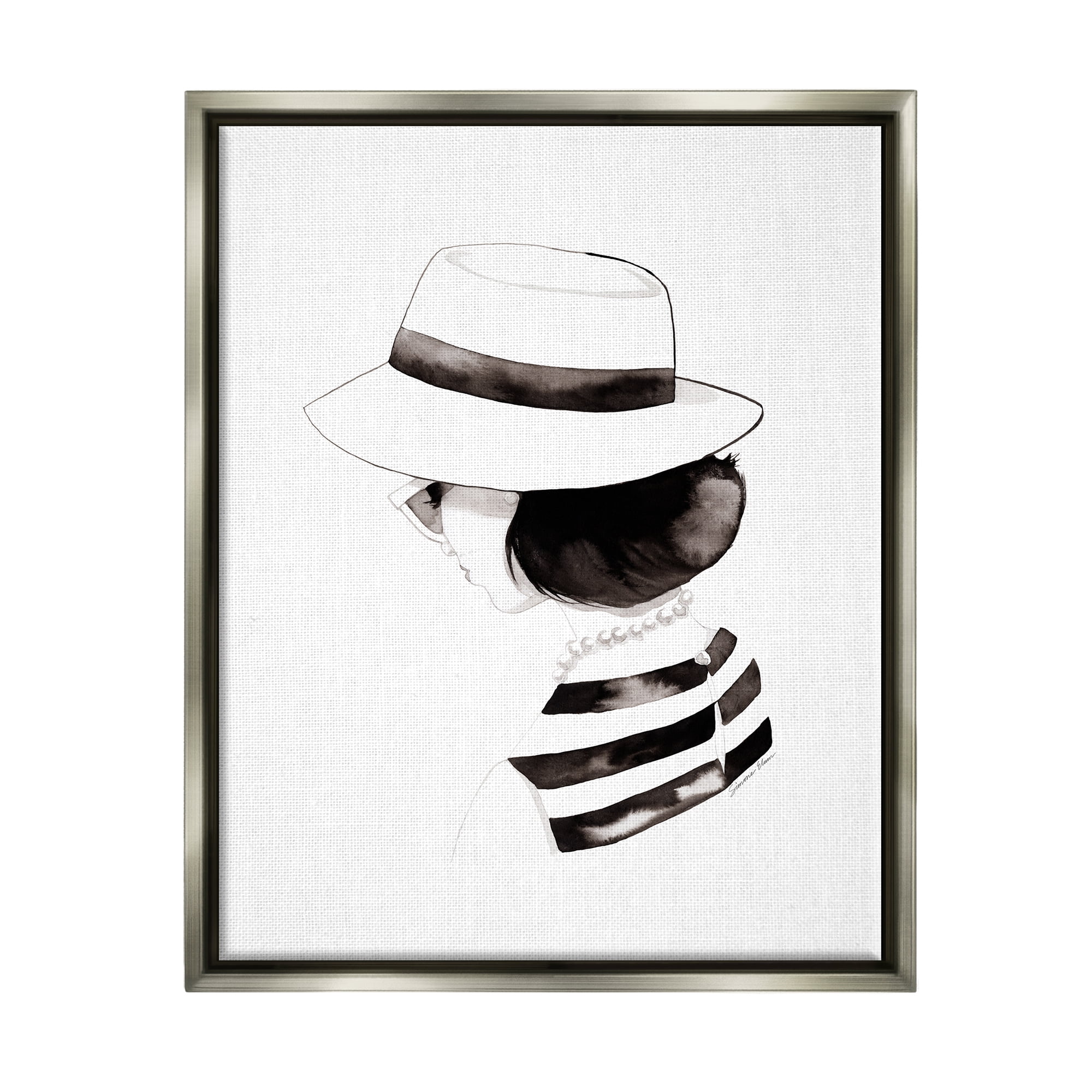 Stupell Industries Woman in Sun Hat Beauty & Fashion Painting Gray Floater Framed Art Print Wall Art, 25 x 31