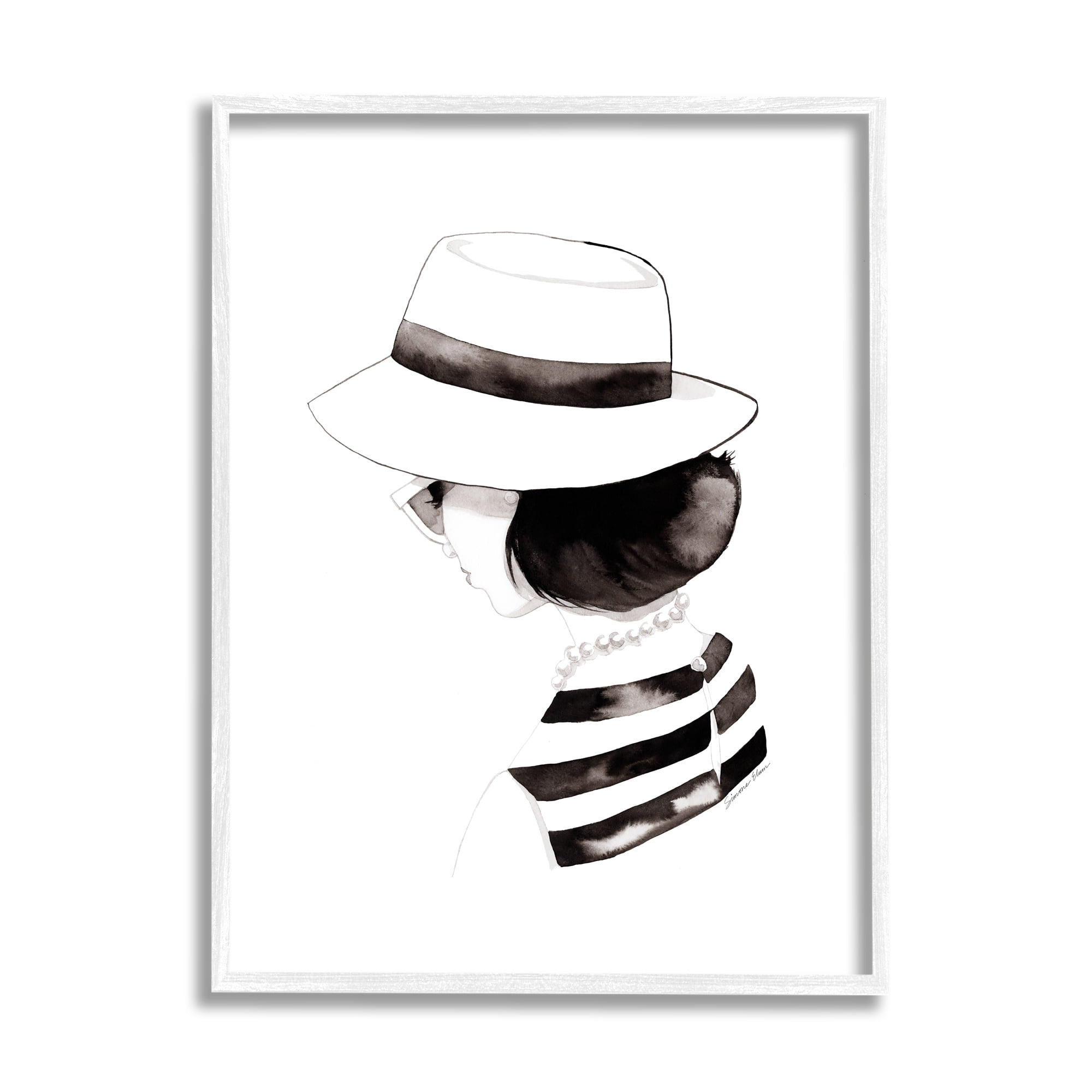 Stupell Industries Woman in Sun Hat Beauty & Fashion Painting White Framed Art Print Wall Art, 16 x 20