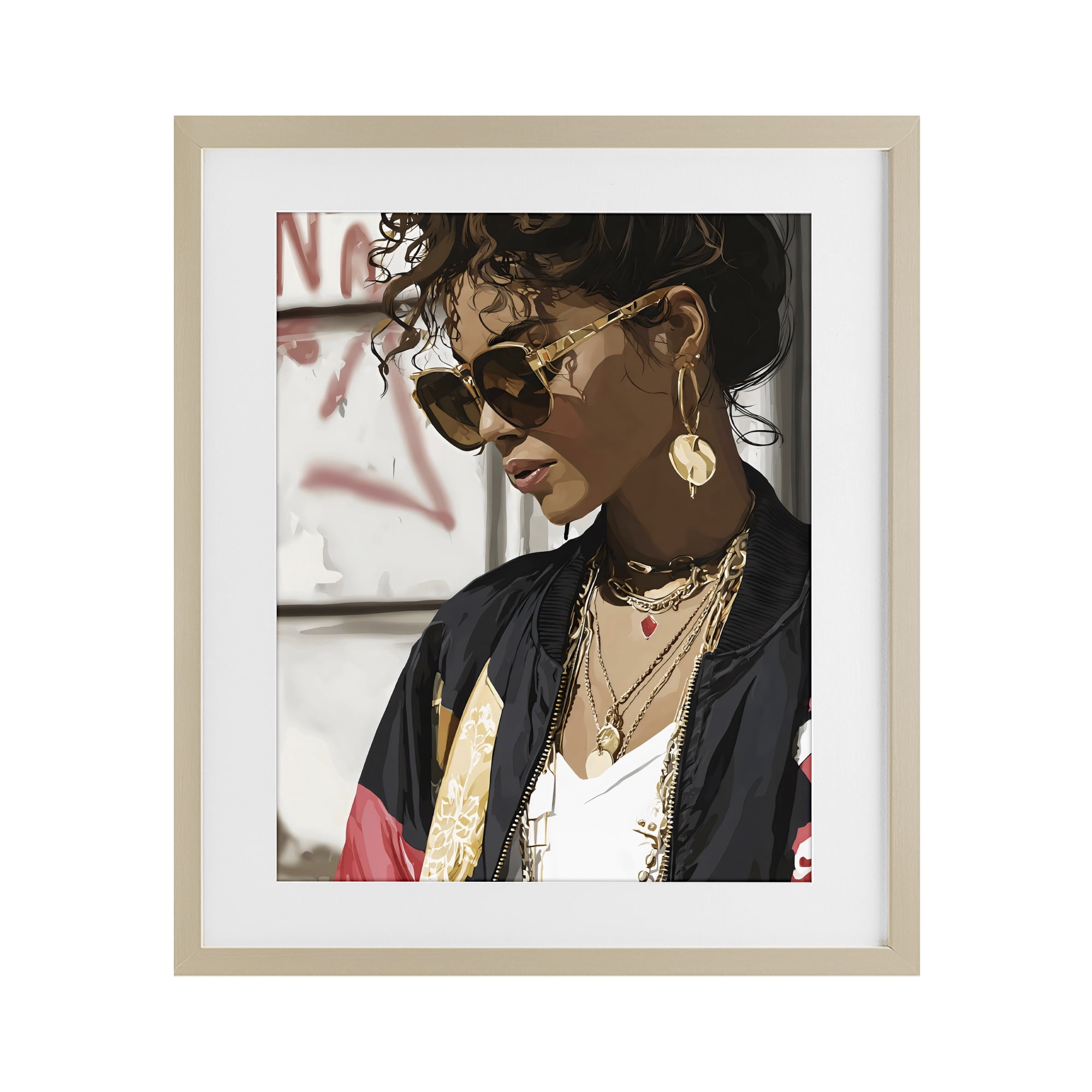 Stupell Industries Woman in Sunglasses With Jewelry Birch Framed Print Under Glass, design by Franklyn Gregory